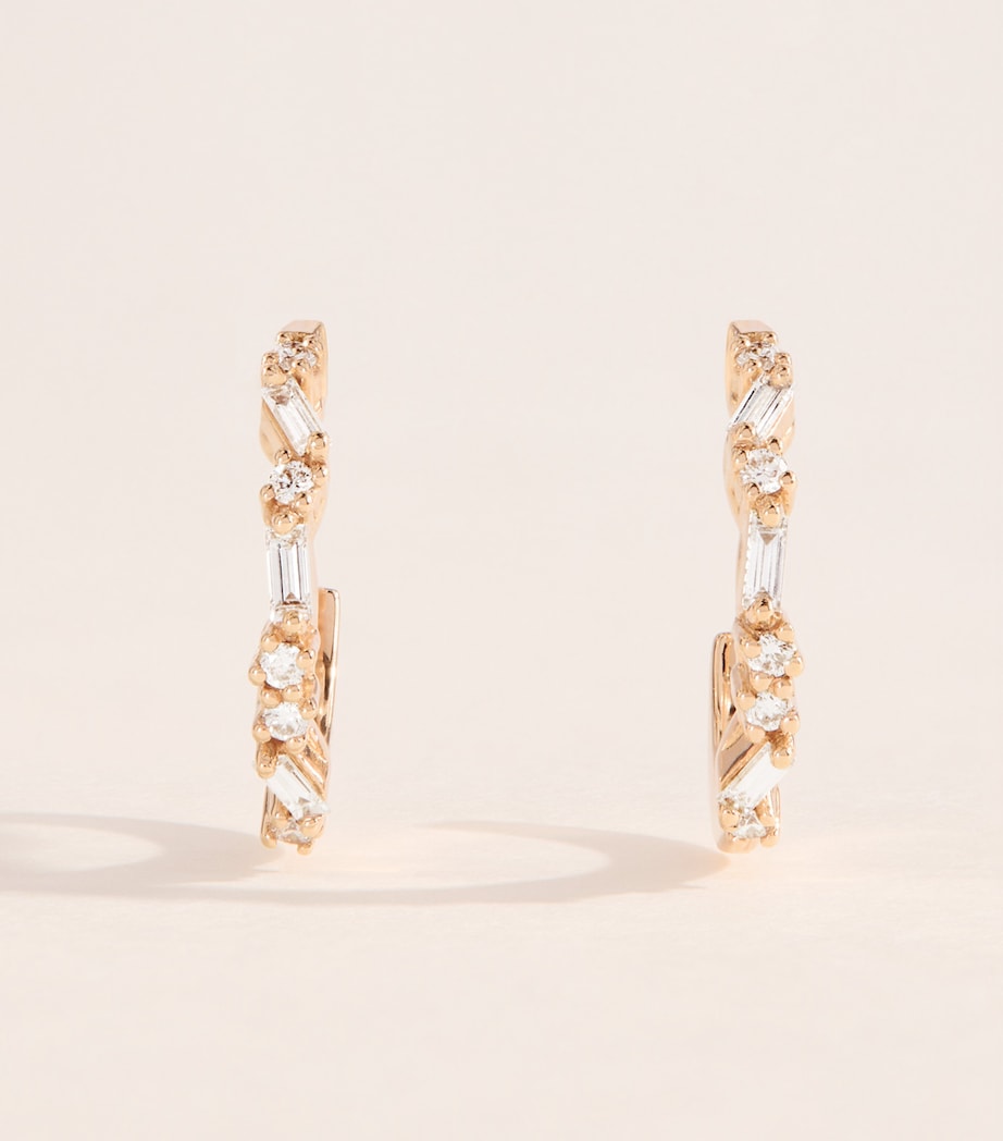 Suzanne Kalan Rose Gold and Diamond Thin Mix Hoop Earrings Rg/wd Image 1