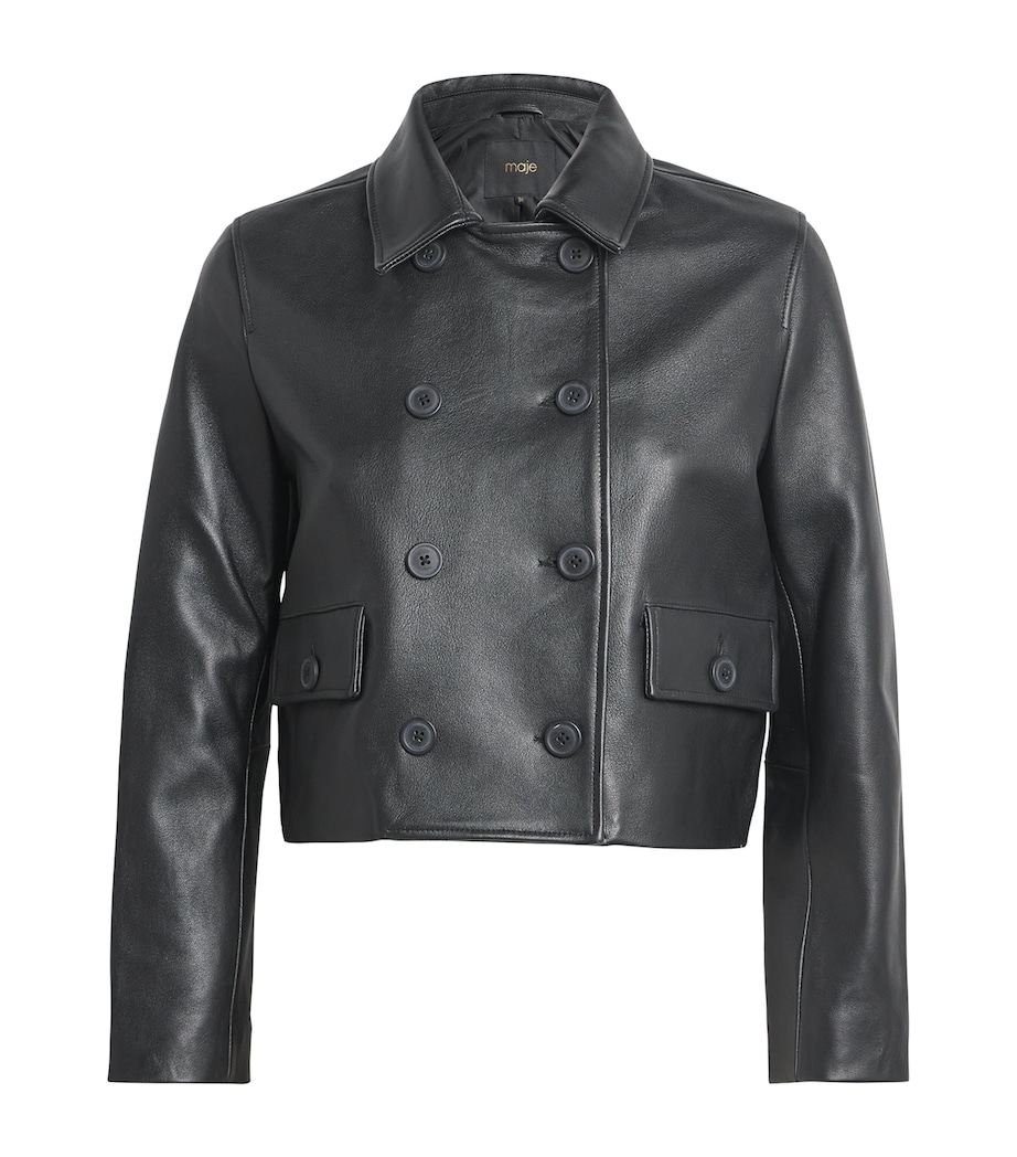 Double-Breasted Leather Jacket BLACK Image 1