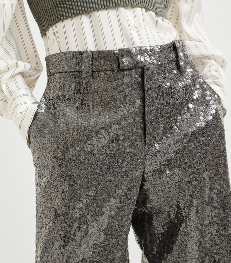 Brunello Cucinelli Womens Virgin Wool Sequin Wide-Leg Trousers Image 6