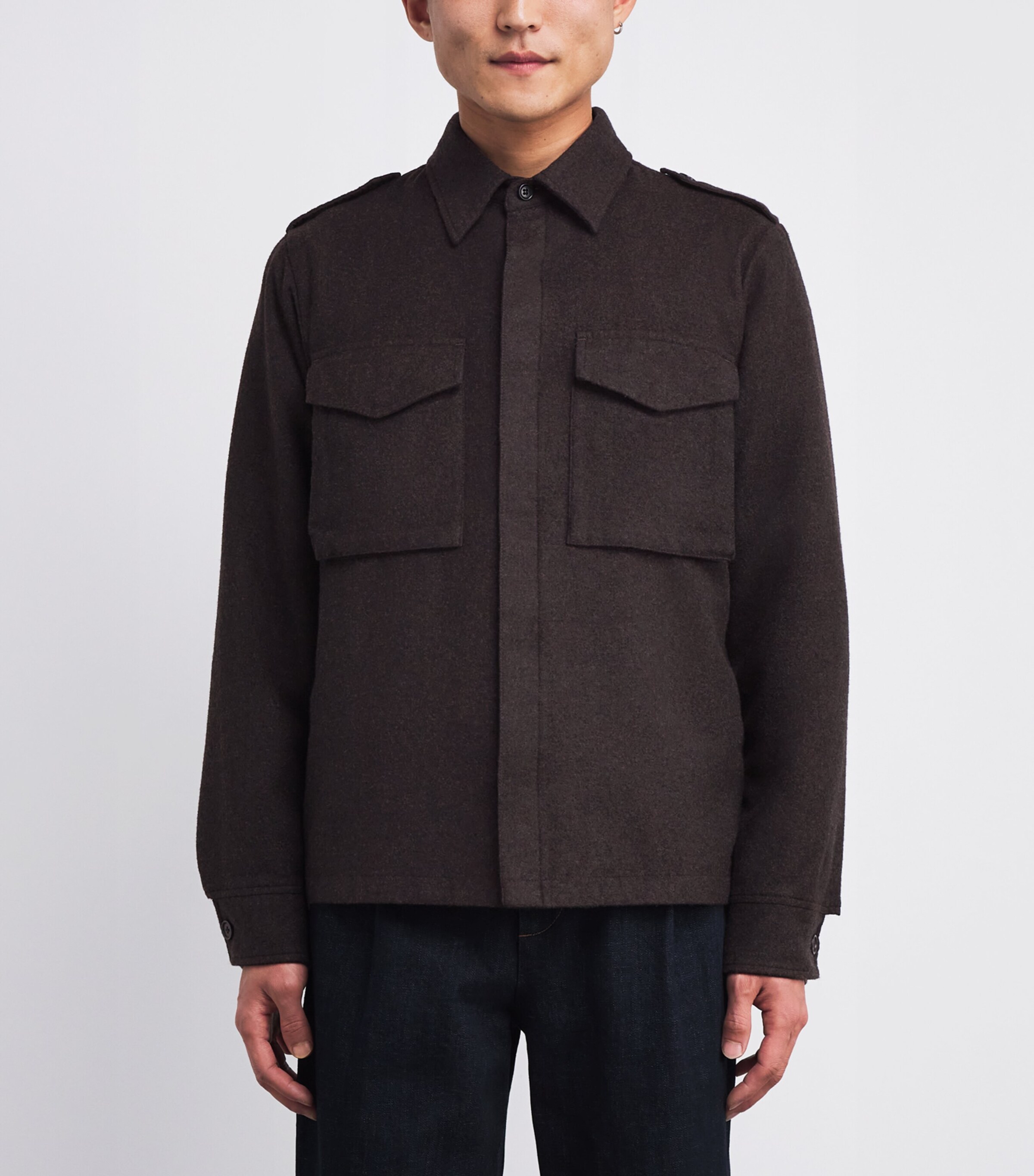Aspesi Mens Wool-Cashmere Favola Overshirt Marrone Image 3