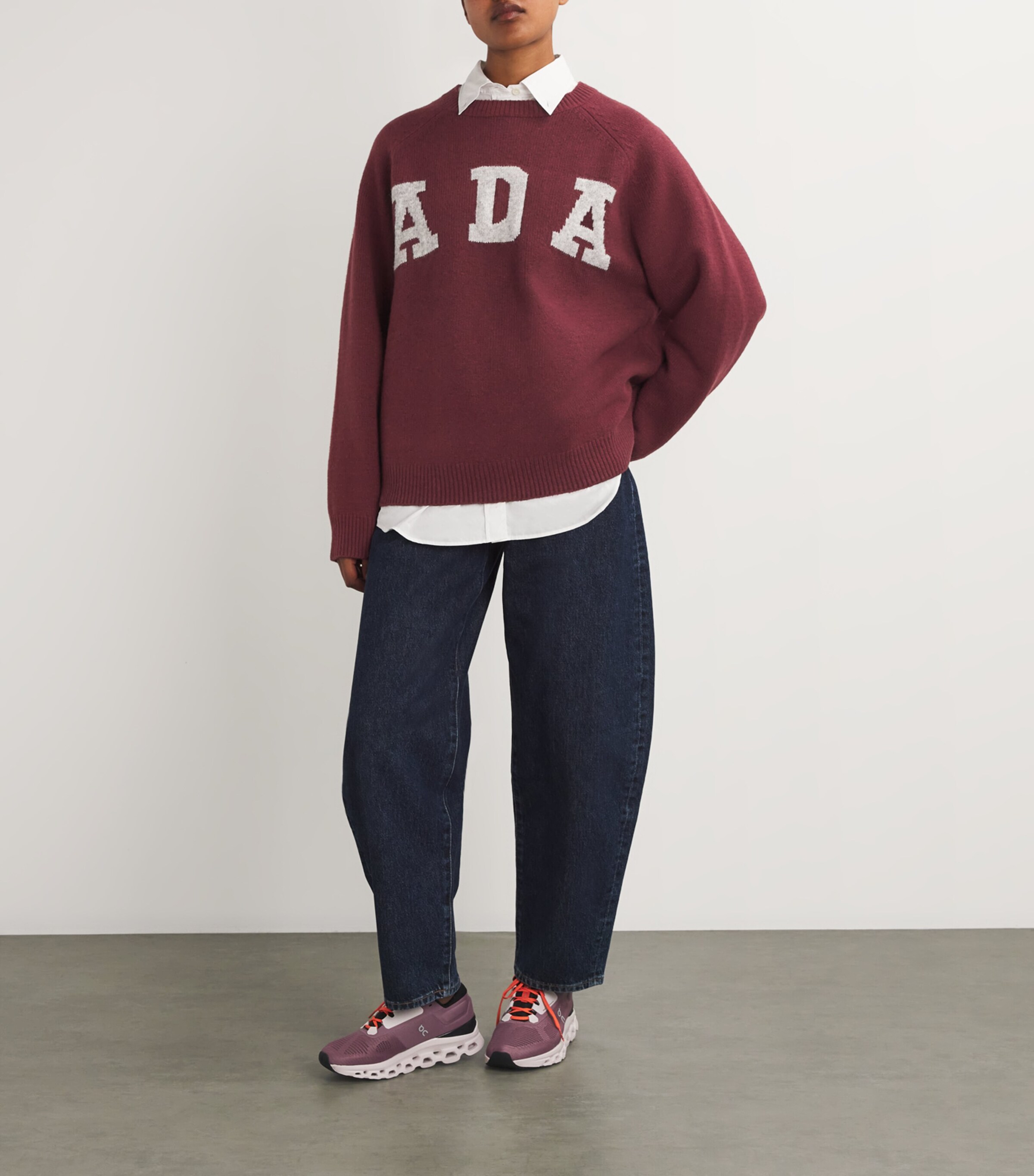Adanola Womens Knitted Oversized ADA Sweatshirt Brgndy/gry Melang Image 2