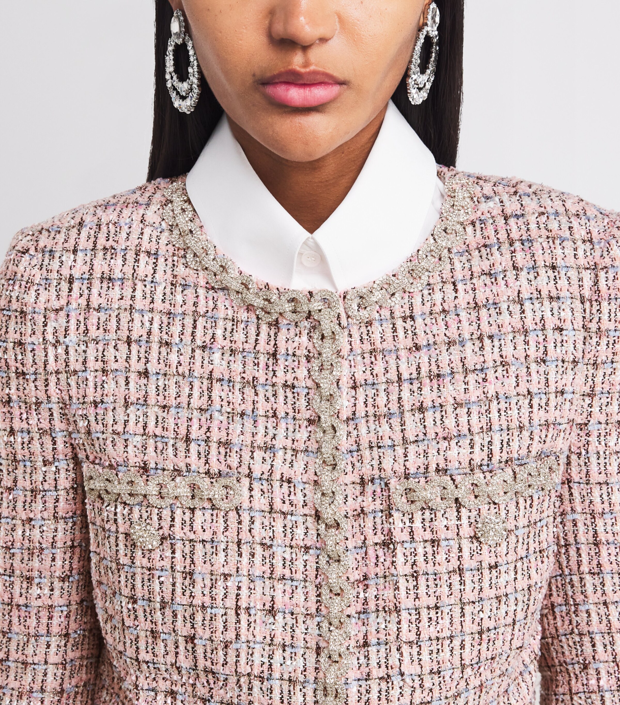 Self-Portrait Pink Bouclé Fur-Trim Jacket | Harrods UK