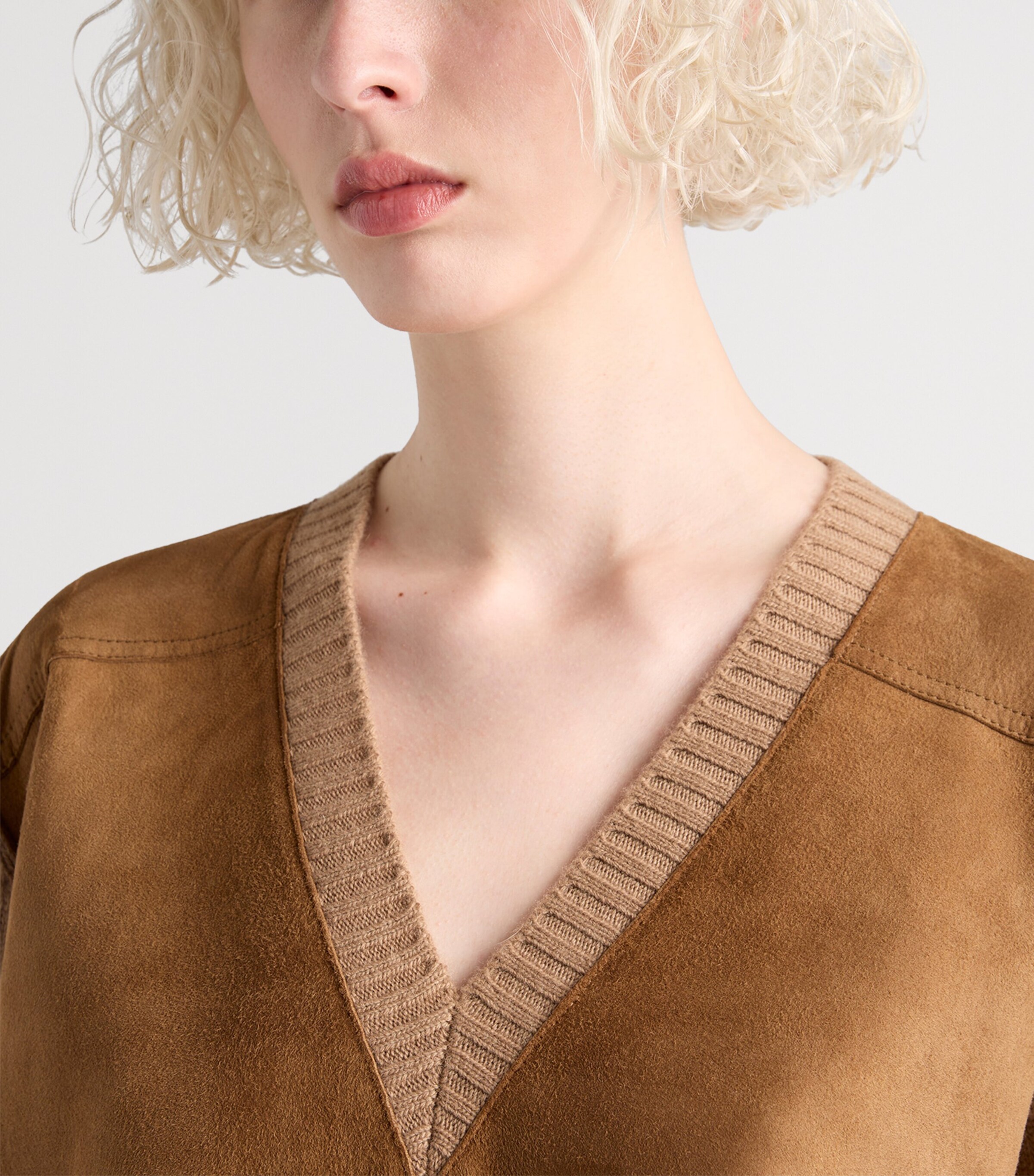 Wool-Cashmere Suede-Trim Sweater F0C59 Image 3