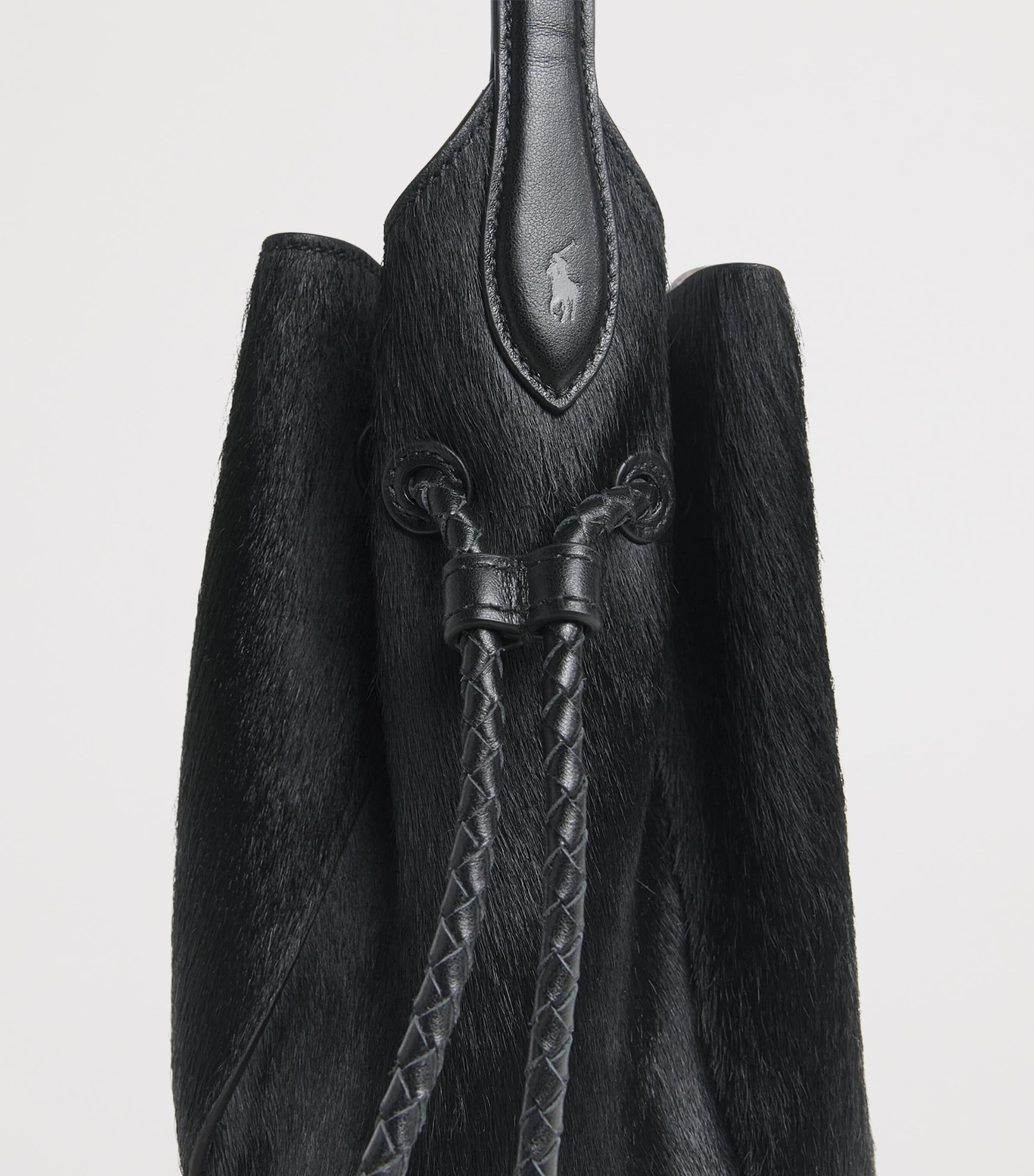 Polo Ralph Lauren Small Calf Hair Cross-Body Bucket Bag Black Image 5