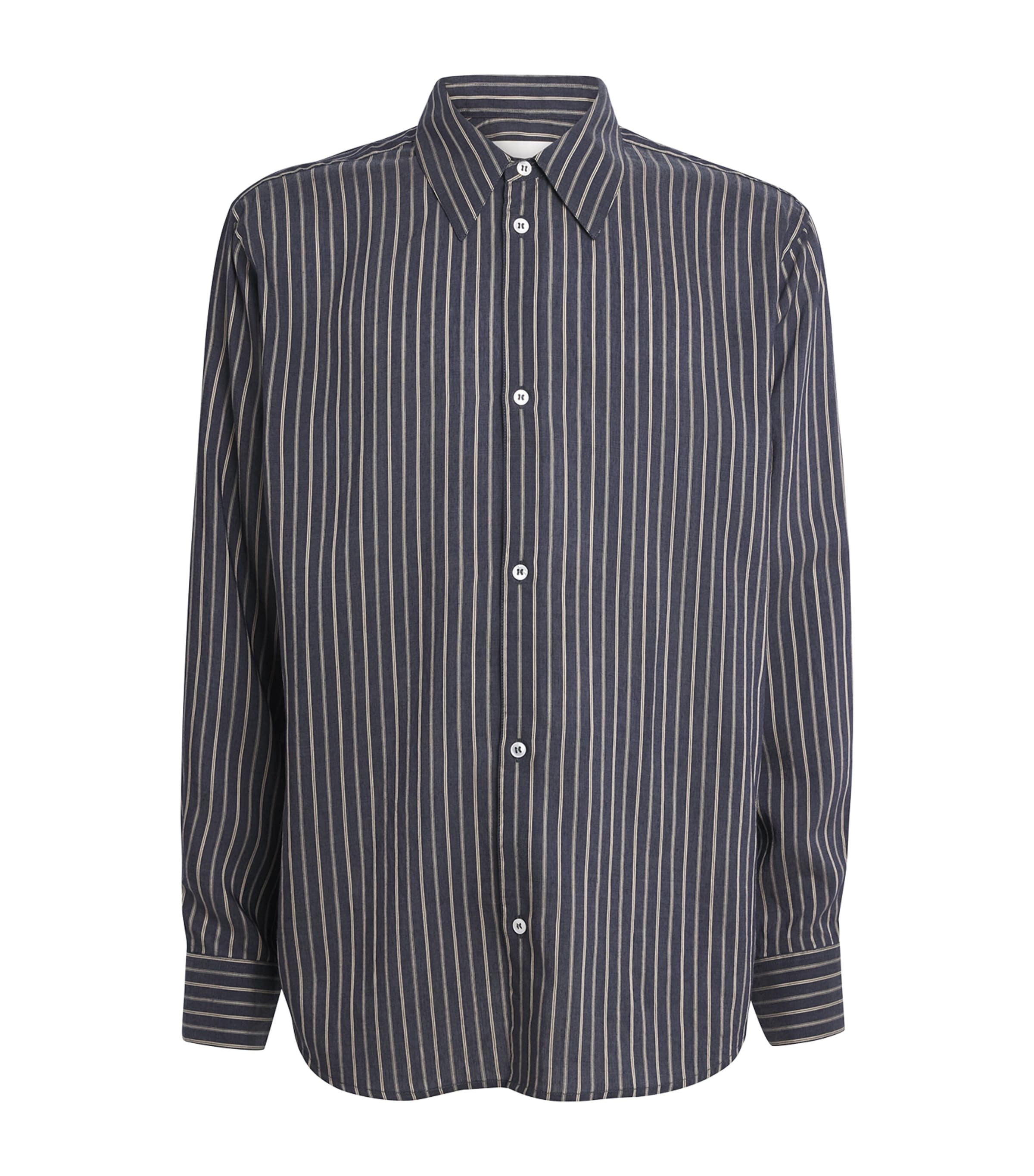 Cotton Stripe Oversized Shirt INDIGO Image 1