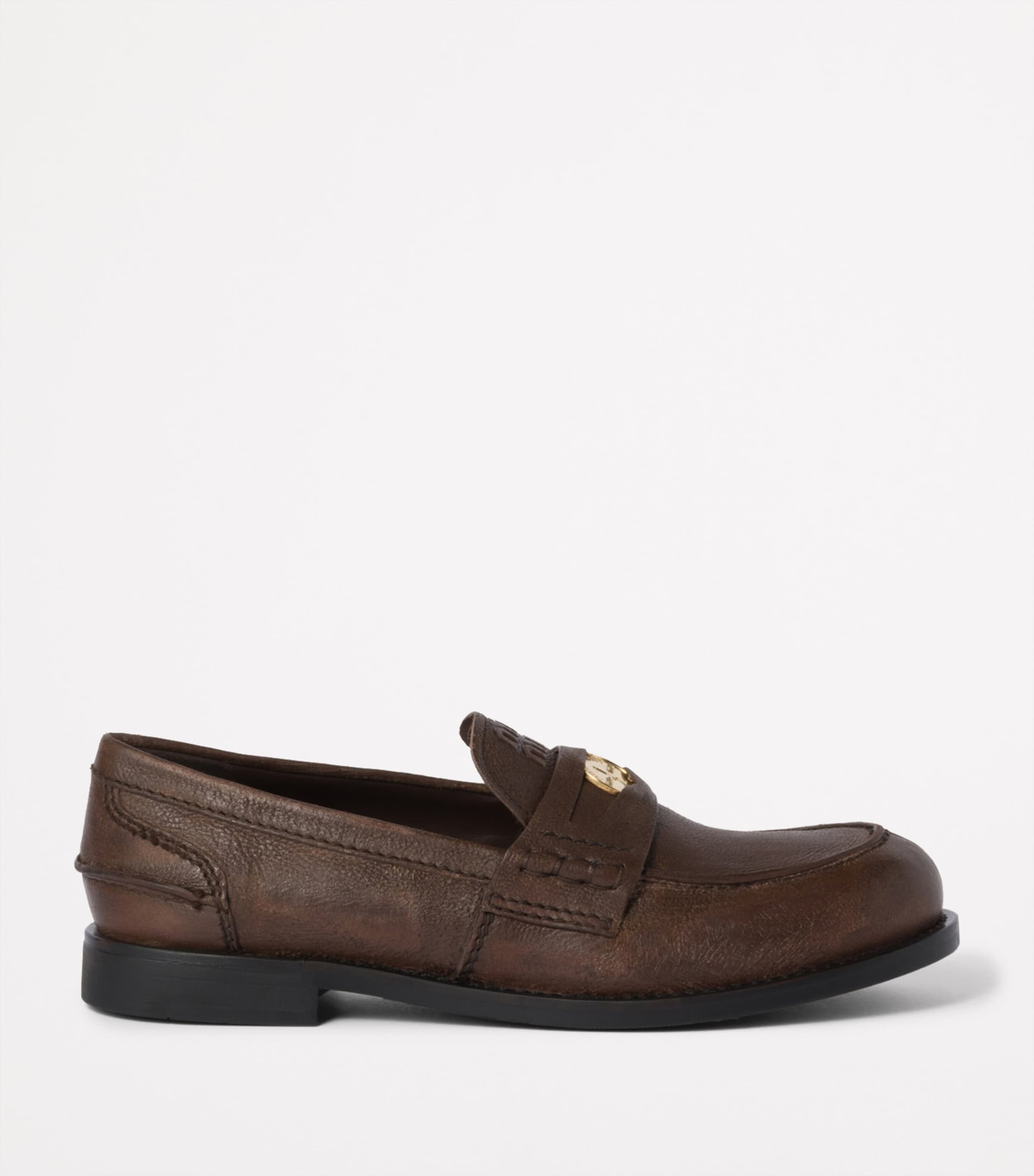 Miu Miu Leather Distressed Penny Loafers Image 2