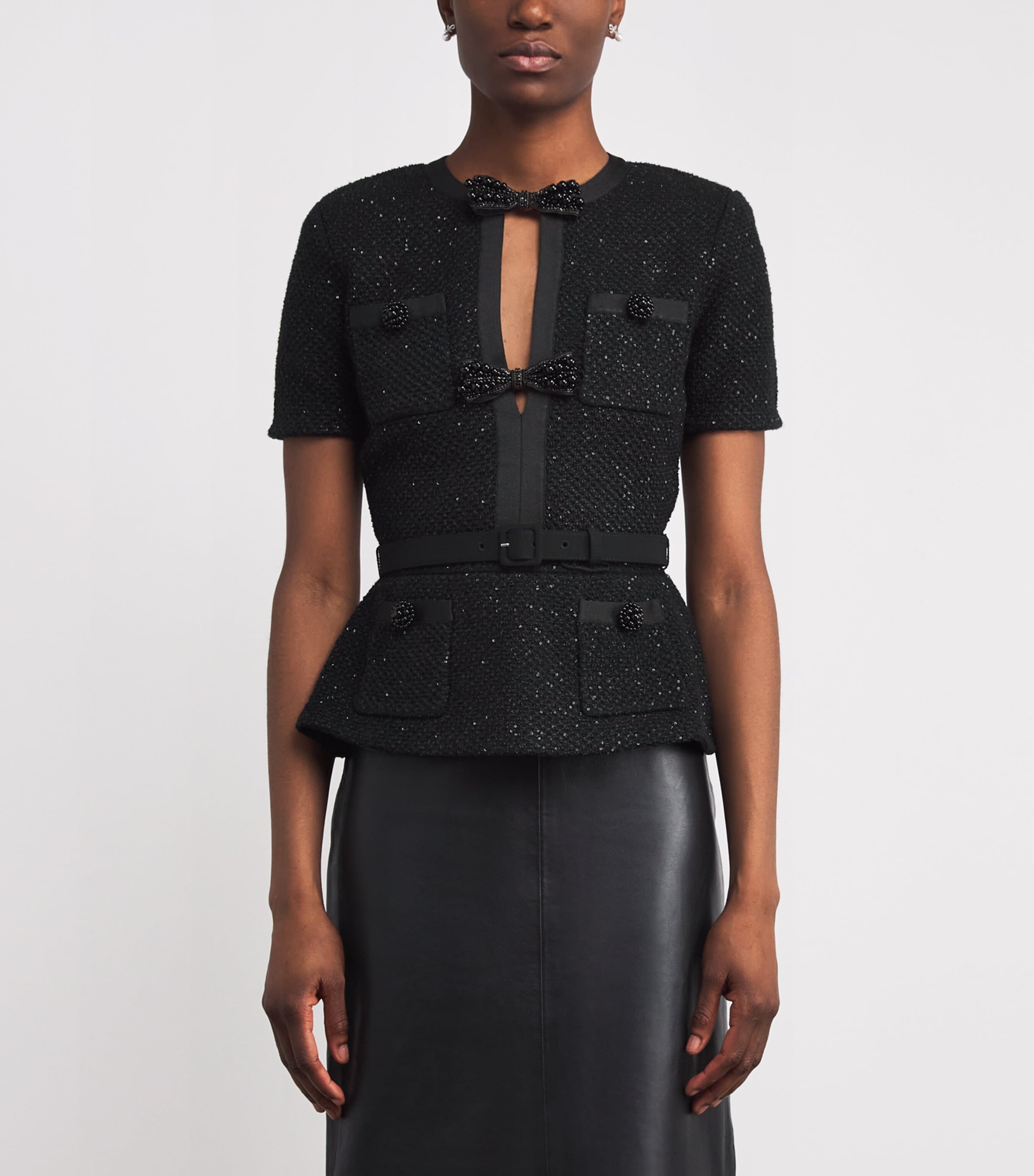 Sequinned Bow-Detail Top BLACK Image 3