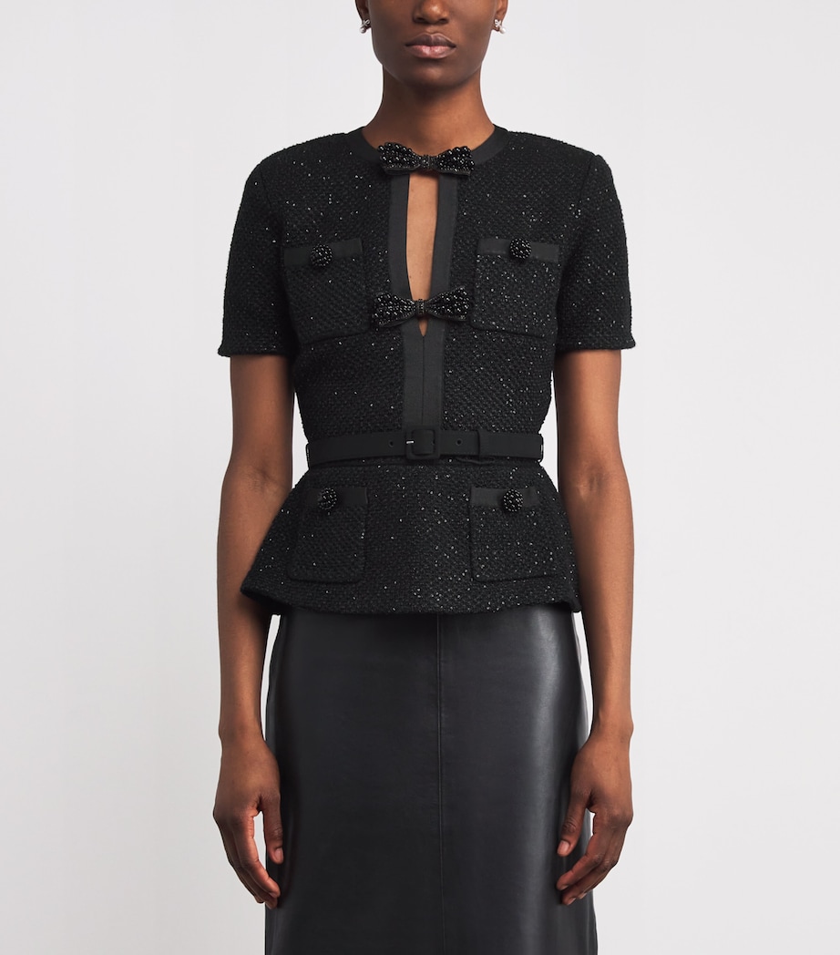 Sequinned Bow-Detail Top BLACK Image 3