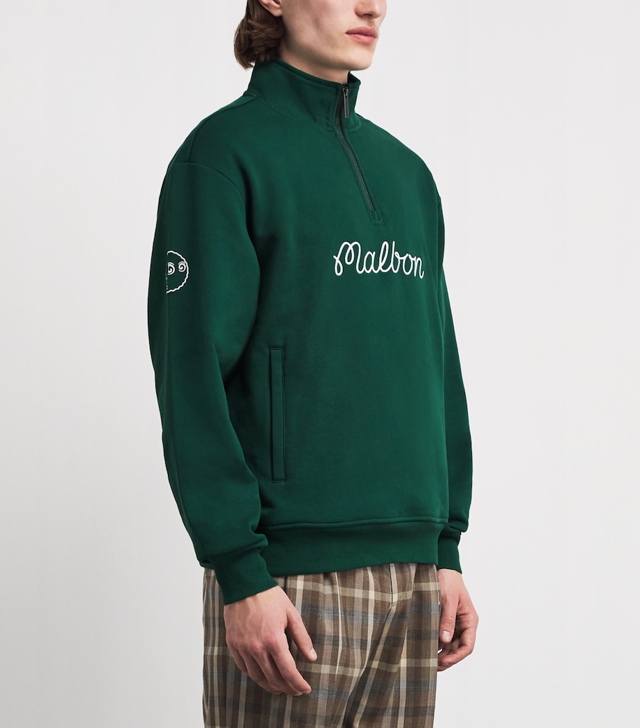 Malbon Mens Cotton Collegiate Quarter-Zip Sweatshirt Forest Green Image 4