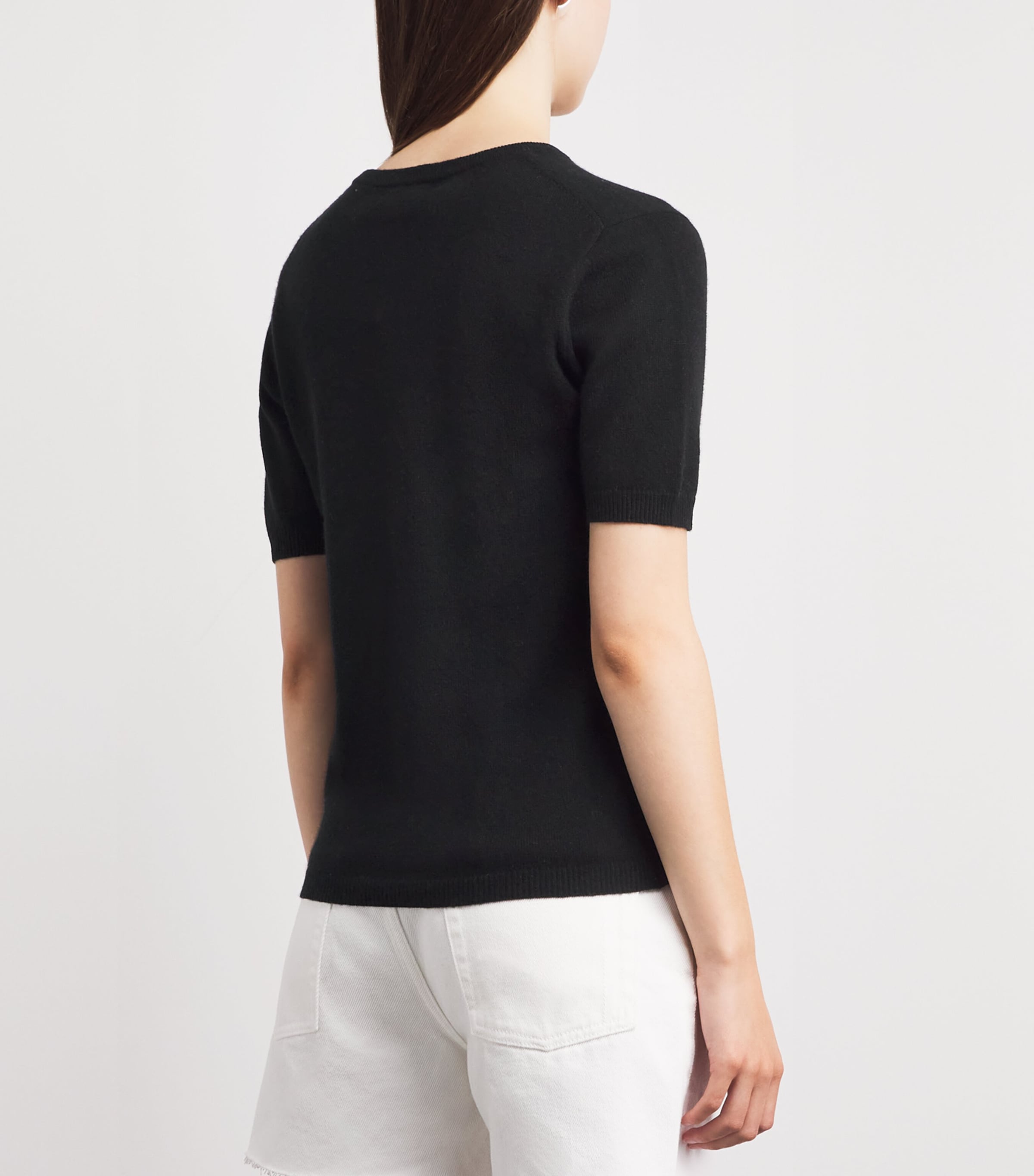 Soft Goat Womens Cashmere Short-Sleeve Sweater Black Image 5