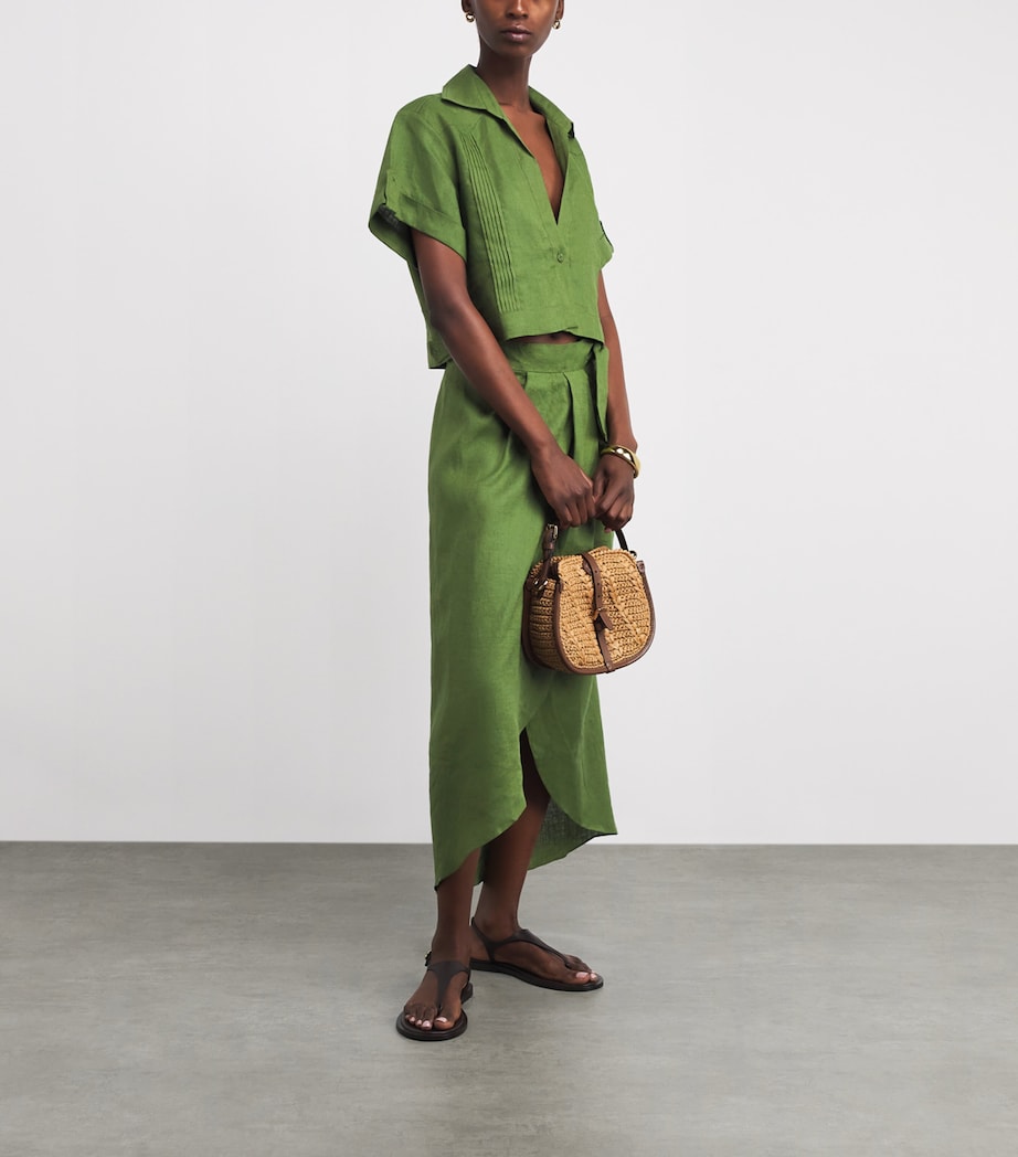 Johanna Ortiz Womens Linen Language of the Soul Cropped Shirt Green Image 2