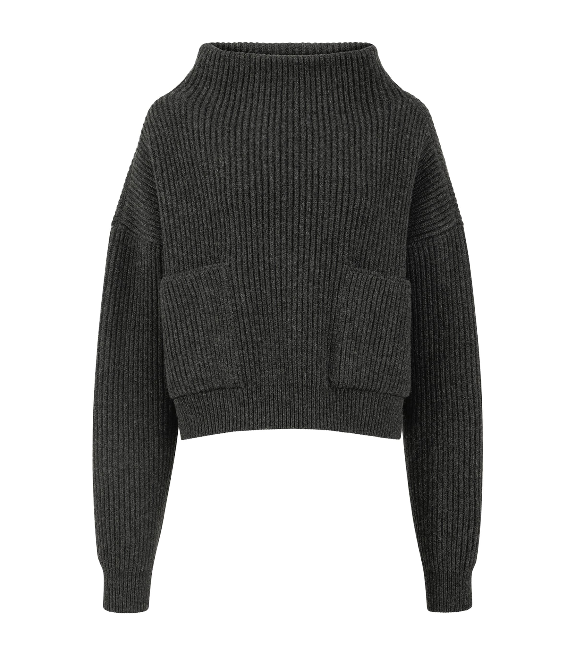 Alaïa Womens Wool-Blend Pocket Sweater Dark Grey Image 1