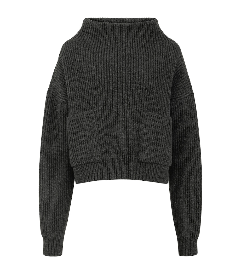 Alaïa Womens Wool-Blend Pocket Sweater Dark Grey Image 1