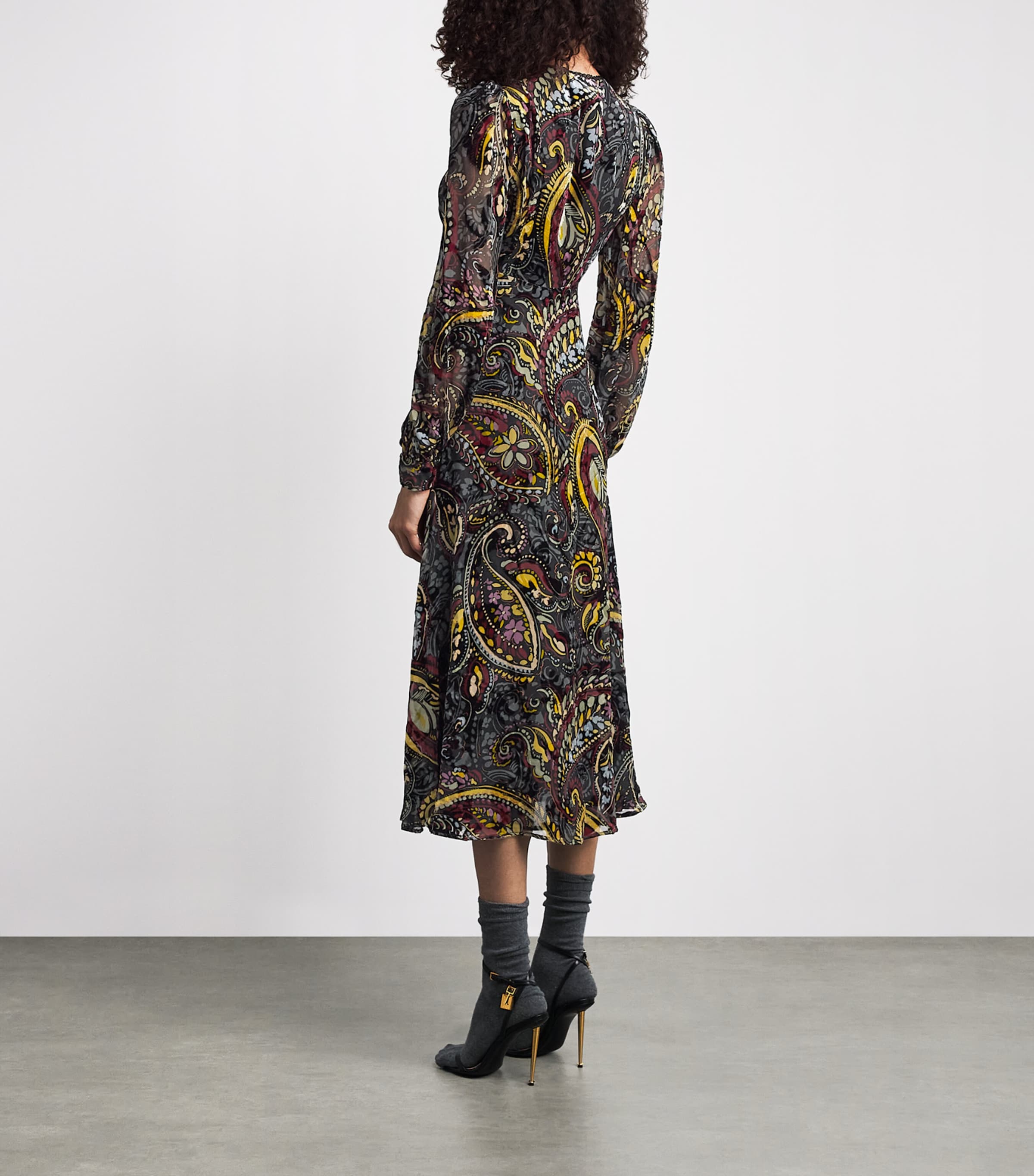 Etro Womens Silk Long-Sleeve Midi Dress Print/black Bs Image 4