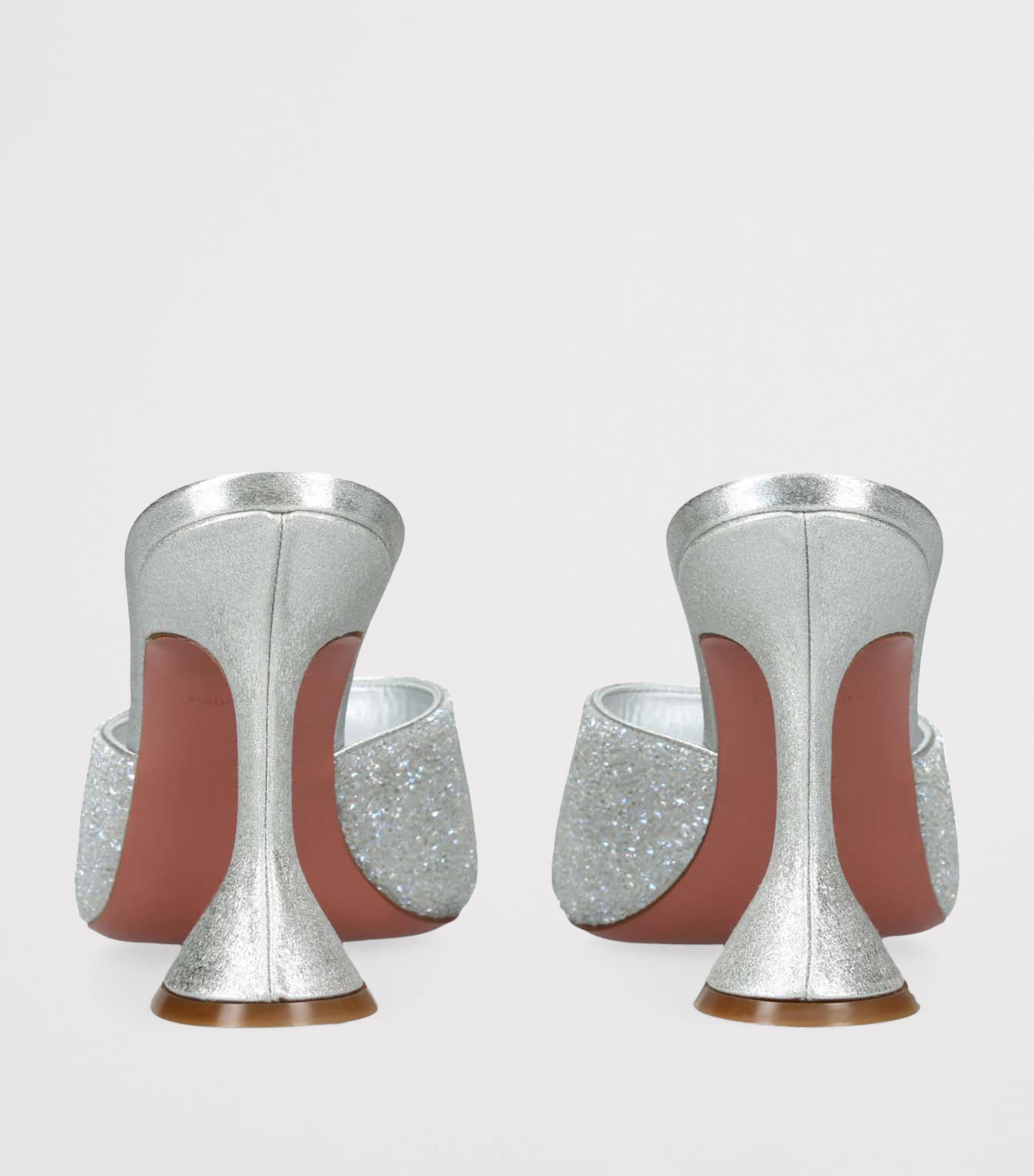 Amina Muaddi Satin Lupita Crystal Dust Heeled Mules 95 Silver Image 2
