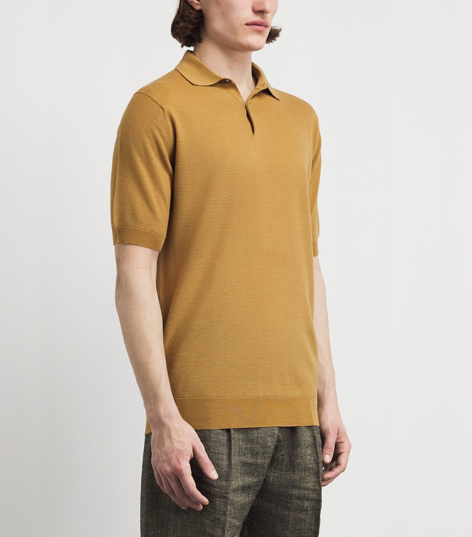 John Smedley Mens Merino Wool Textured Polo Shirt Yellow Lustre Image 4