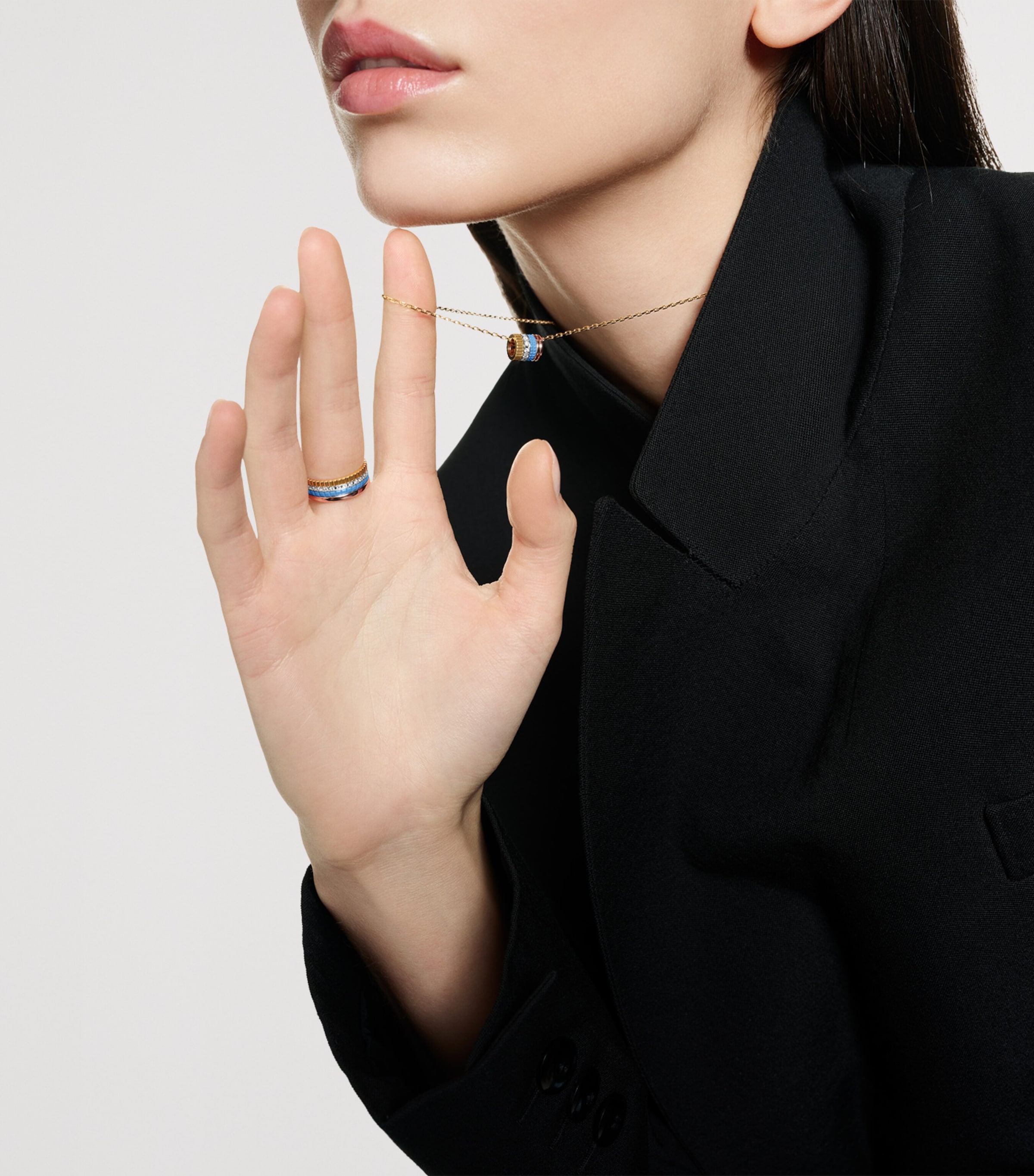 Small Mixed Gold and Diamond Quatre Blue Ring MULTI Image 2