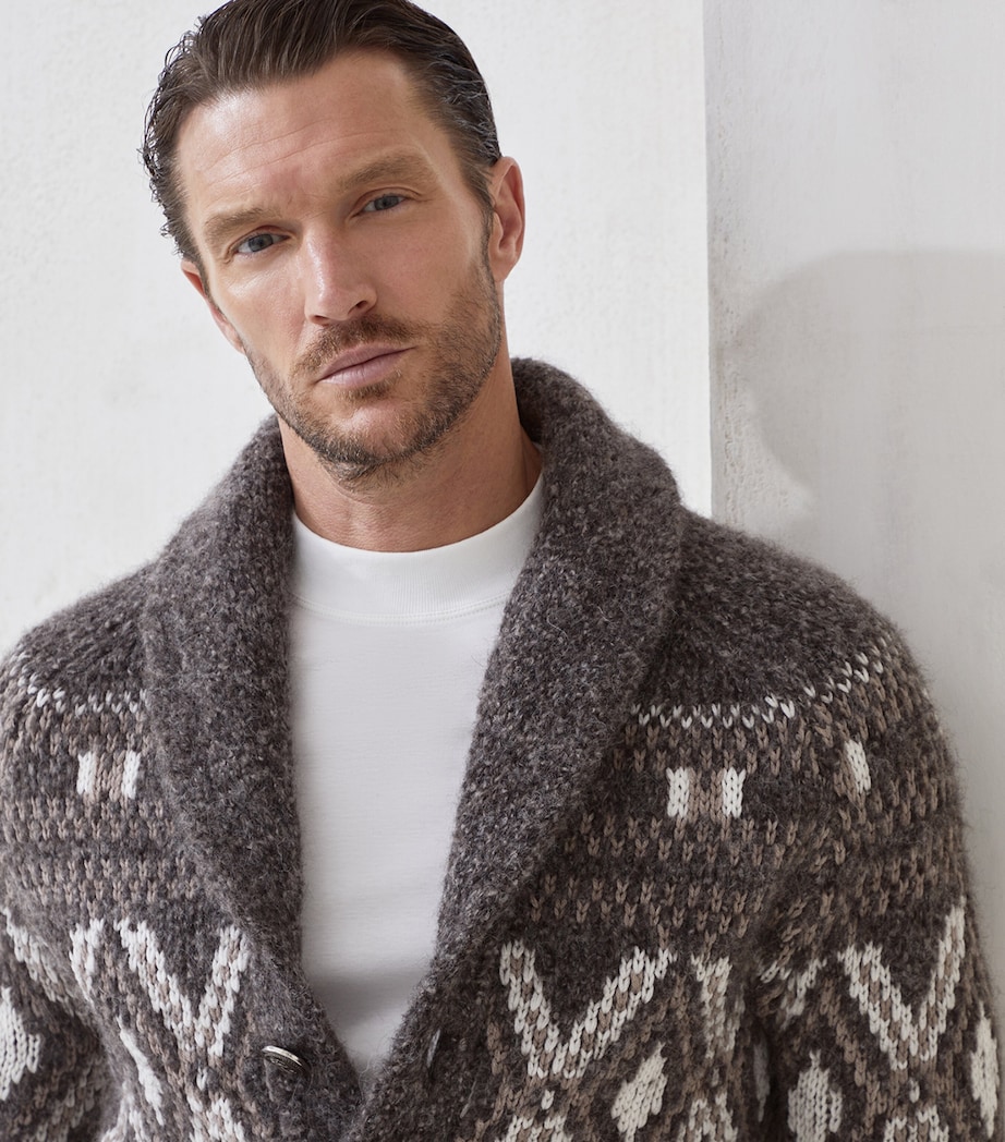 Alpaca-Virgin Wool-Cashmere Jacquard Cardigan COW07 Image 7