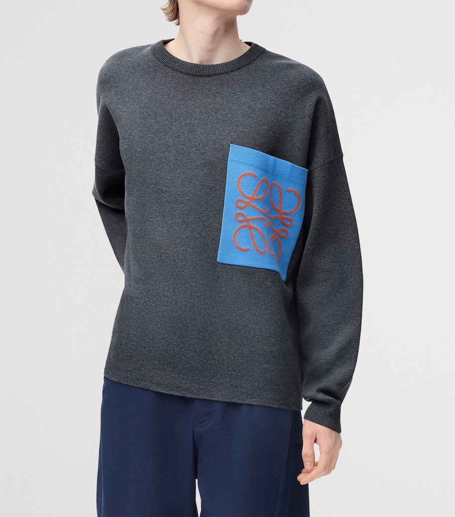 Cotton-Blend Anagram Sweater GREY/BLUE Image 4