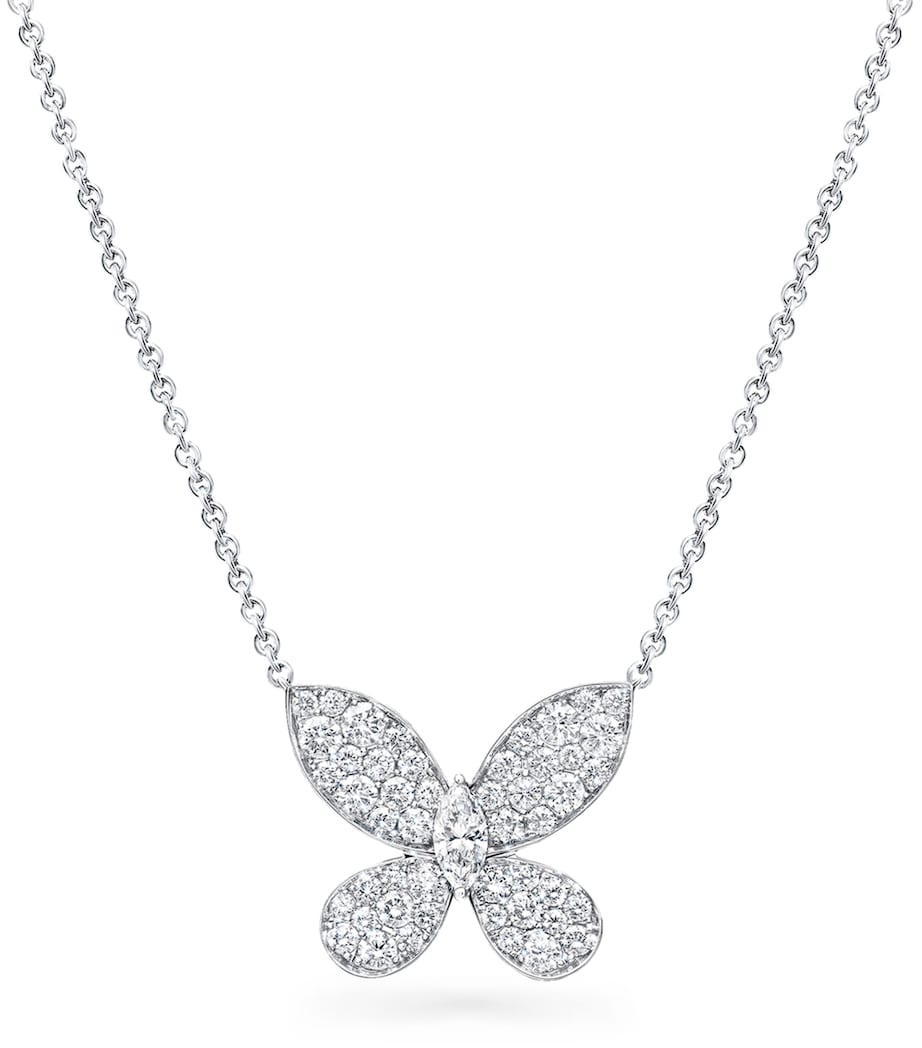 White Gold and Diamond Pavé Butterfly Small Pendant Necklace WHITE GOLD Image 1