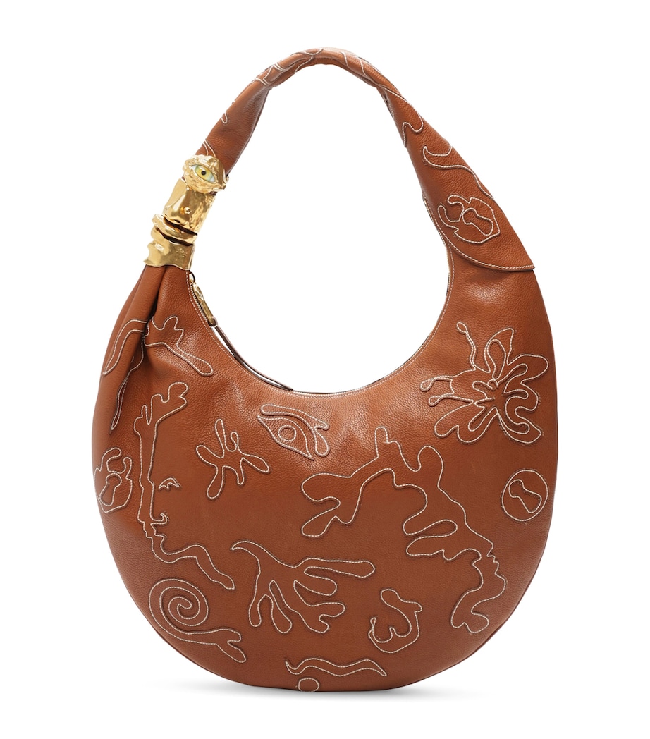 Large Leather Embroidered Soufflé Shoulder Bag 806 CARAMEL Image 1
