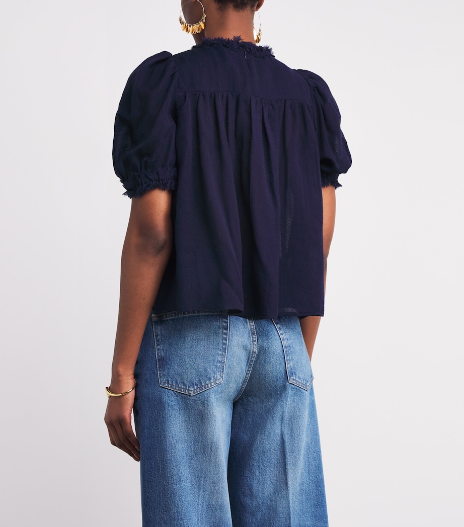 Wool Puff-Sleeve Karlyn Blouse MIDNIGHT Image 4