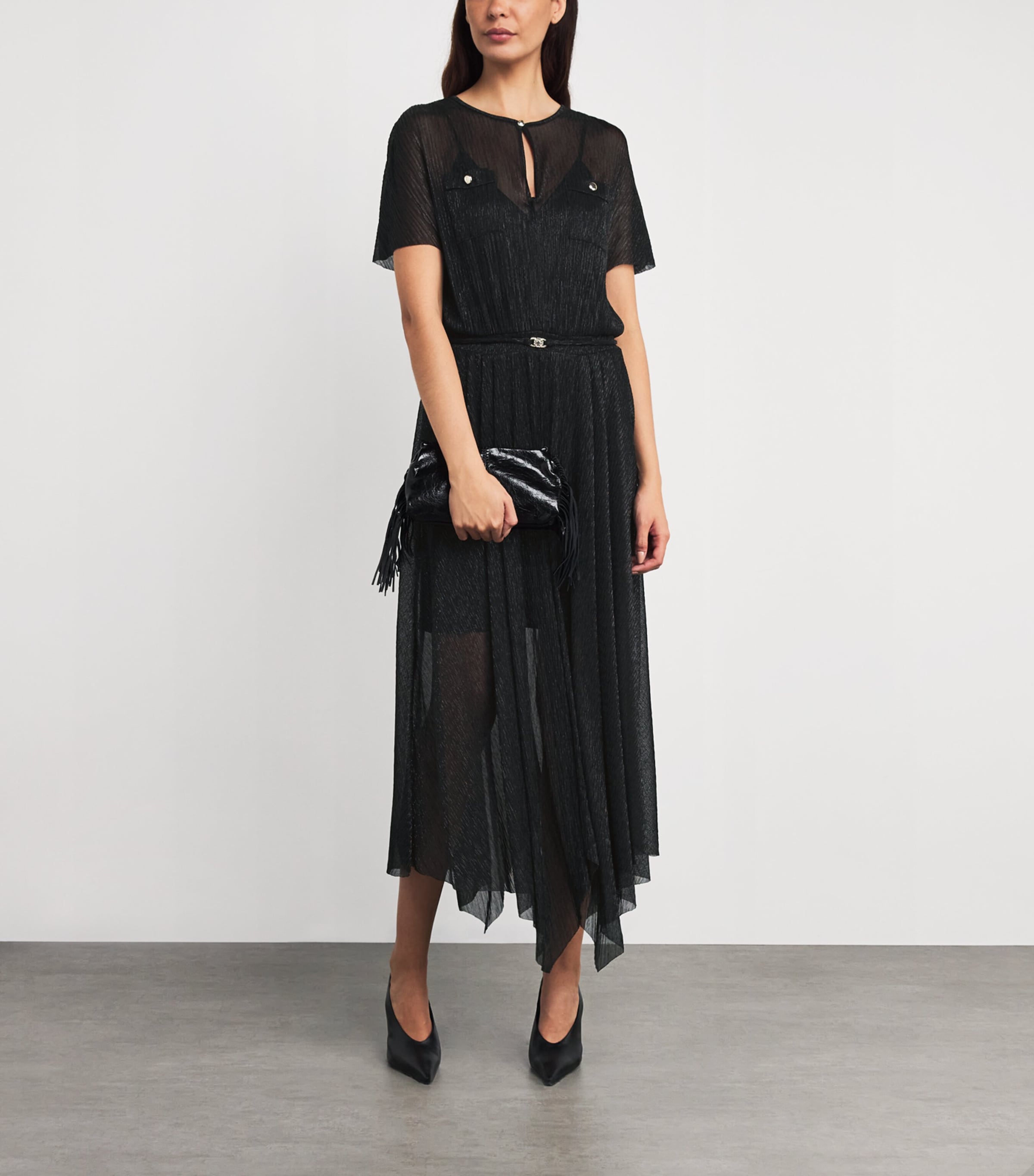 Metallic Sheer Midi Dress BLACK Image 2