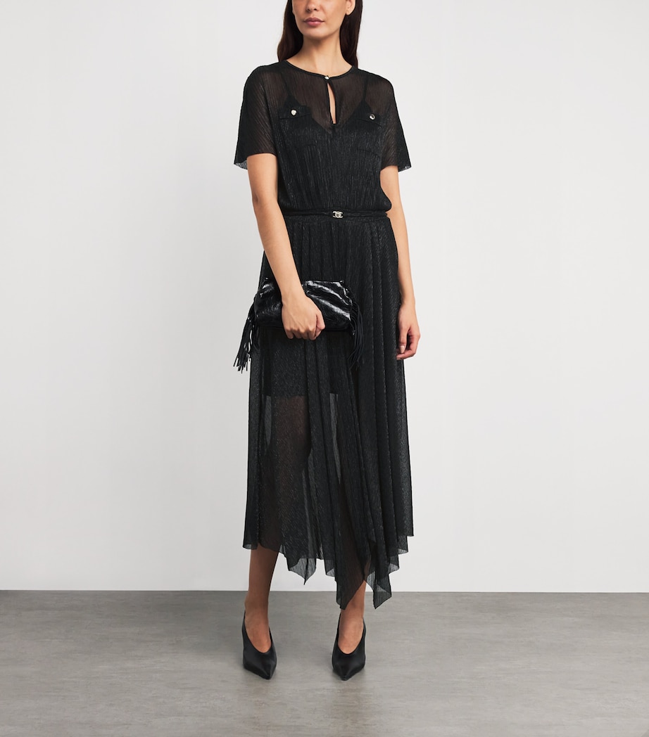 Metallic Sheer Midi Dress BLACK Image 2