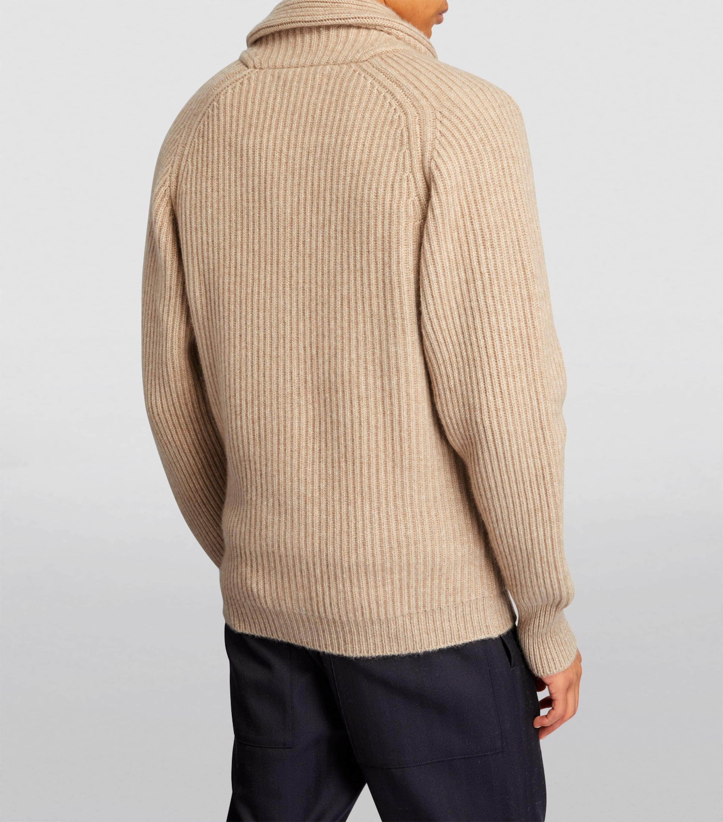 Harrods Mens Cashmere Shawl-Collar Cardigan Oatmeal Marl Image 4