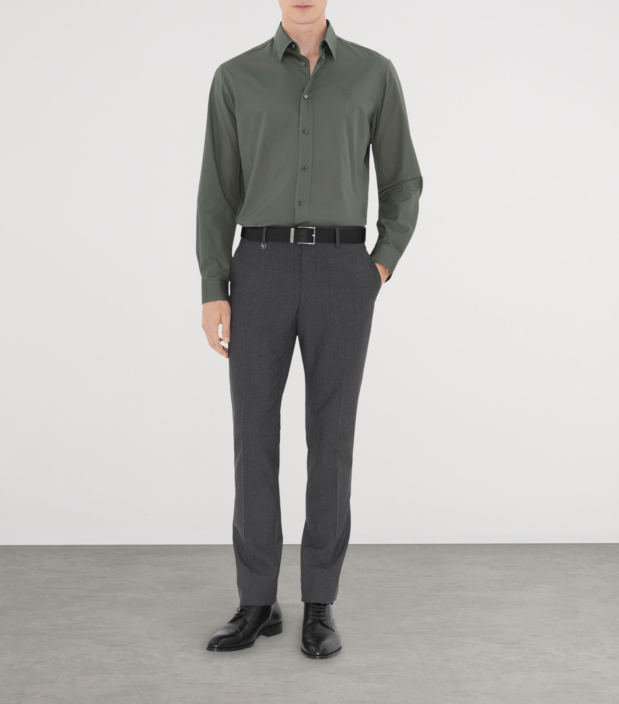 Leather Check-Engraved Belt BLACK Image 2