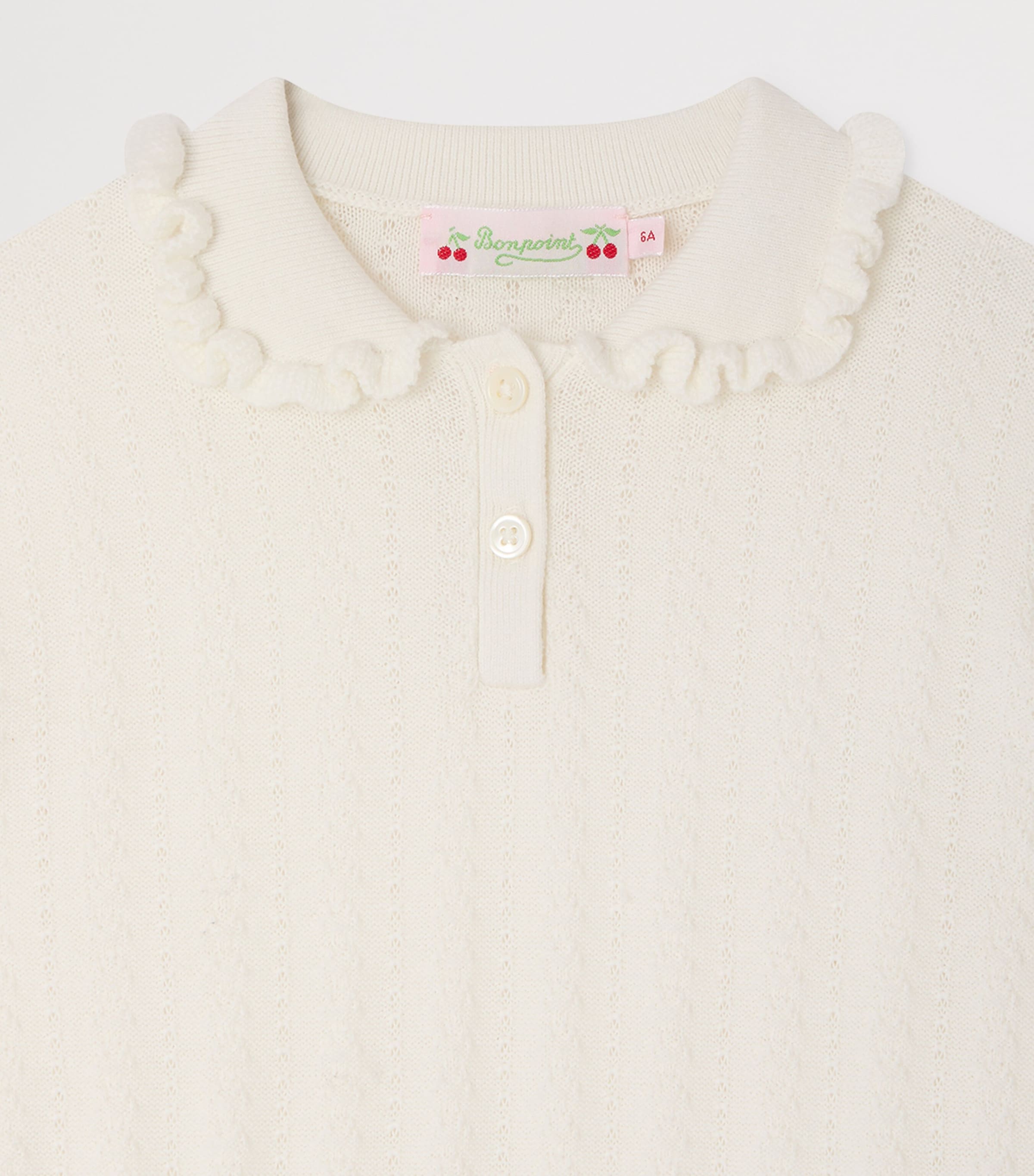 Cotton Pointelle Polo Top (10-14 Years) ECRU Image 3