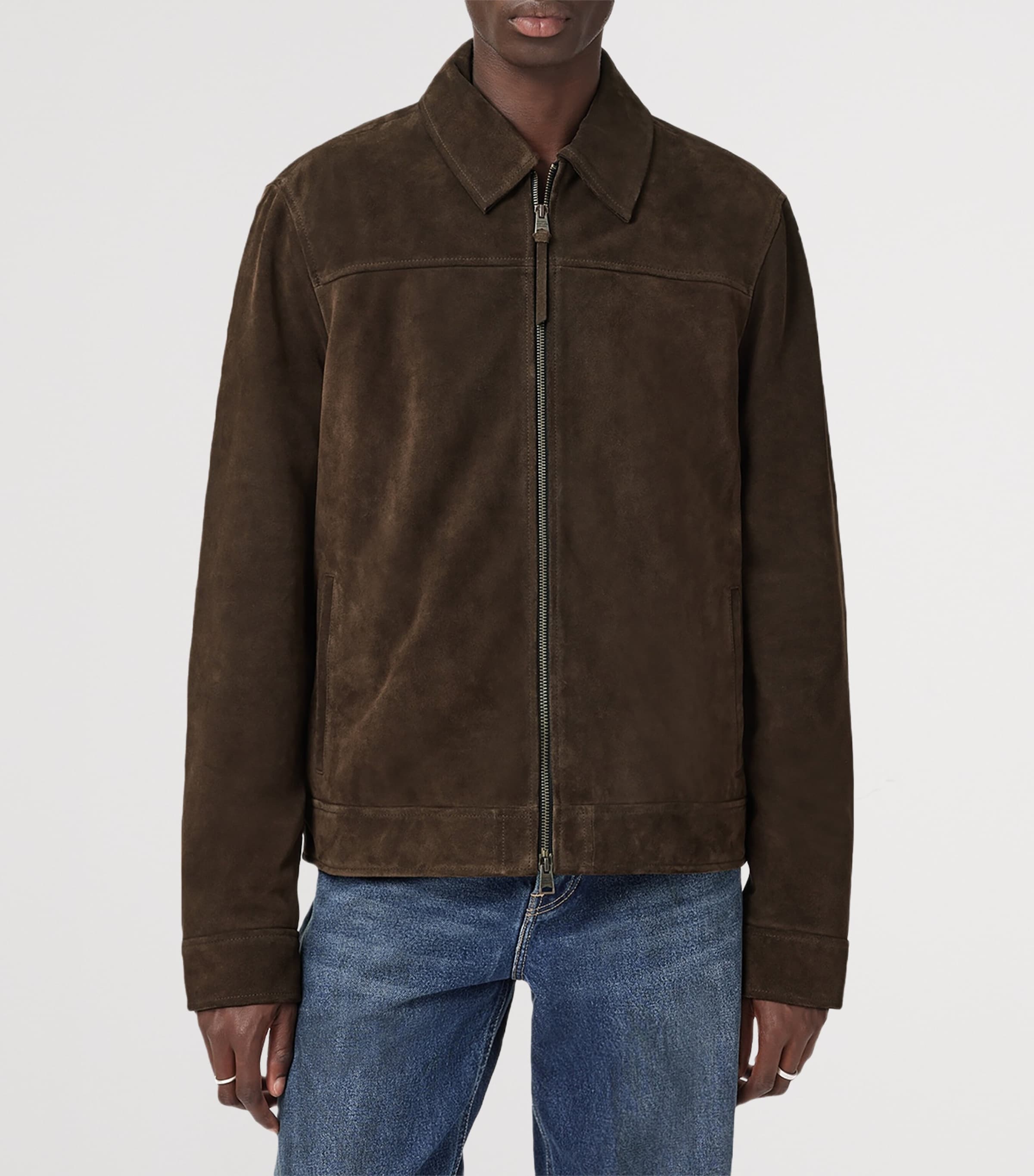 AllSaints Mens Rhone Leather Jacket Cocoa Brown Image 6