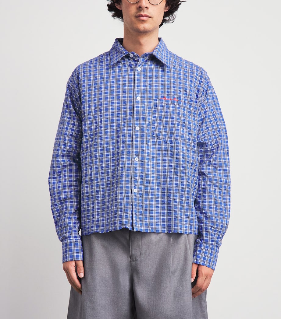 about:blank Mens Cotton Raw-Hem Check Shirt Blue Image 4