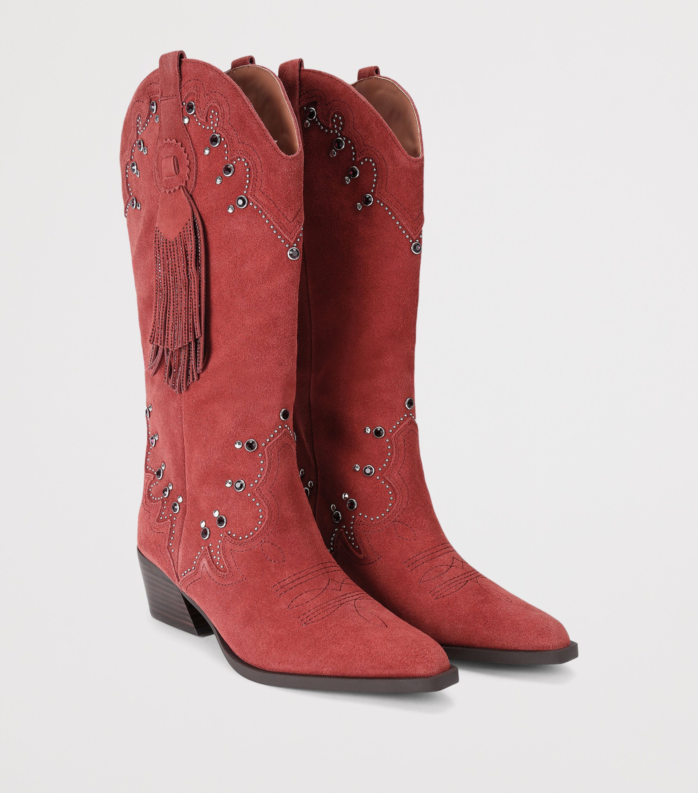 Kurt Geiger London Suede Cowboy Glasto Tassel Boots 50 Wine Image 4