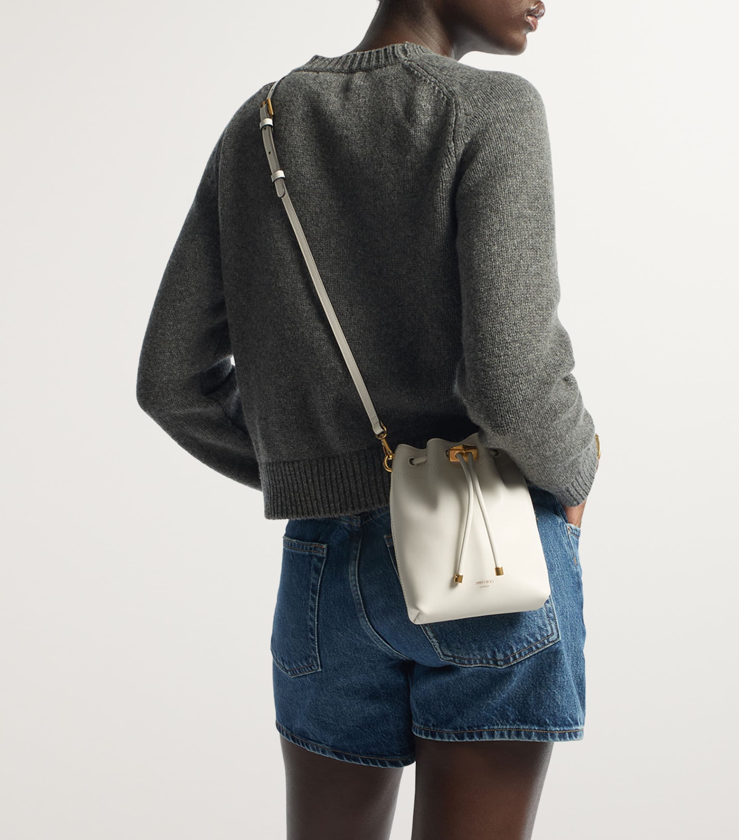 Mini Leather Cinch Bucket Bag LATTE/GOLD Image 2