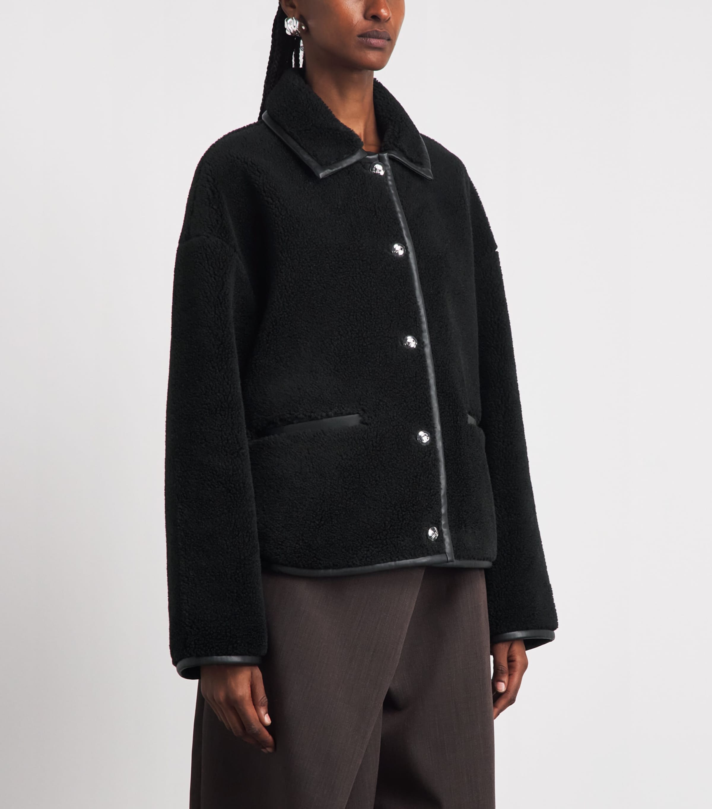 ANINE BING Womens Fleece Camden Jacket Black Image 4