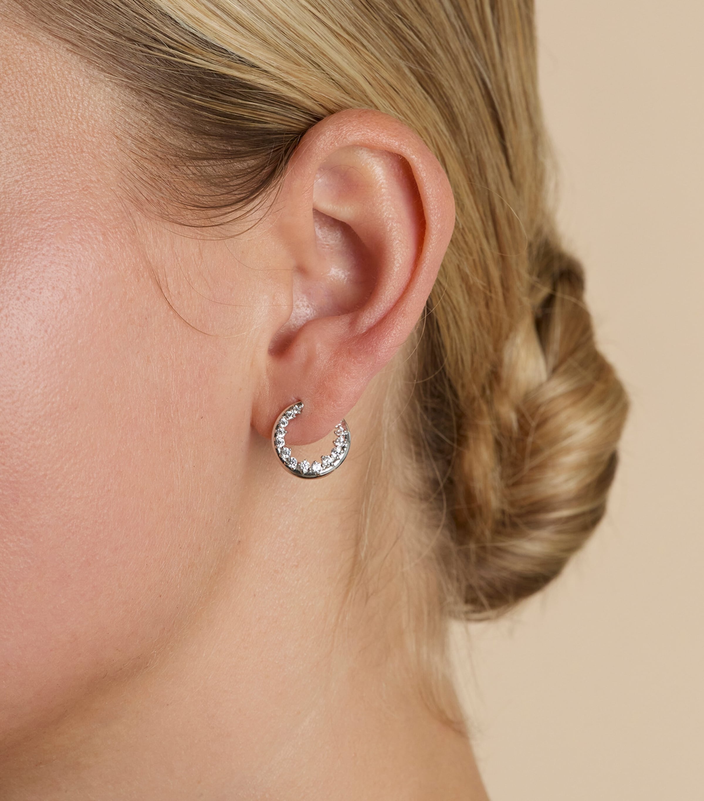 Rhodium-Plated Silver and Crystal Orbit Hoop Earrings SILVER Image 2