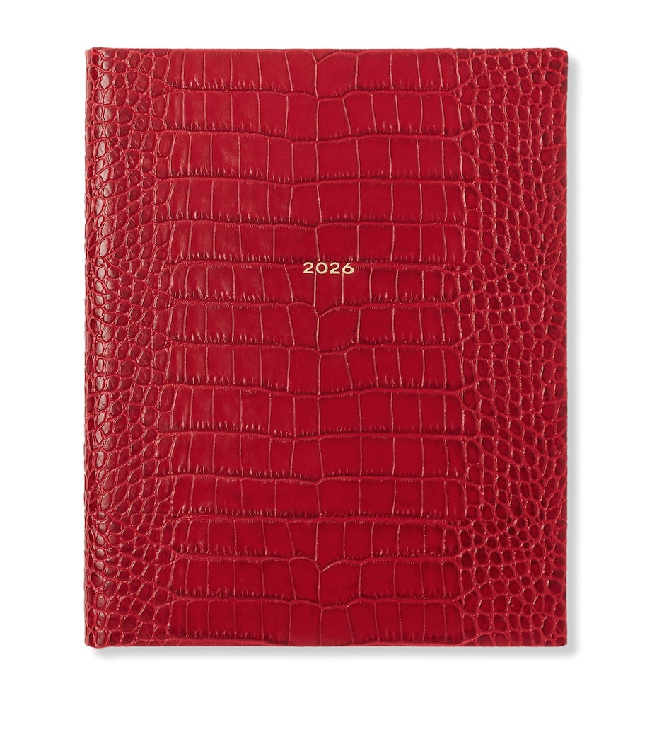 Croc-Embossed Leather Kings Desk Diary RED Image 1