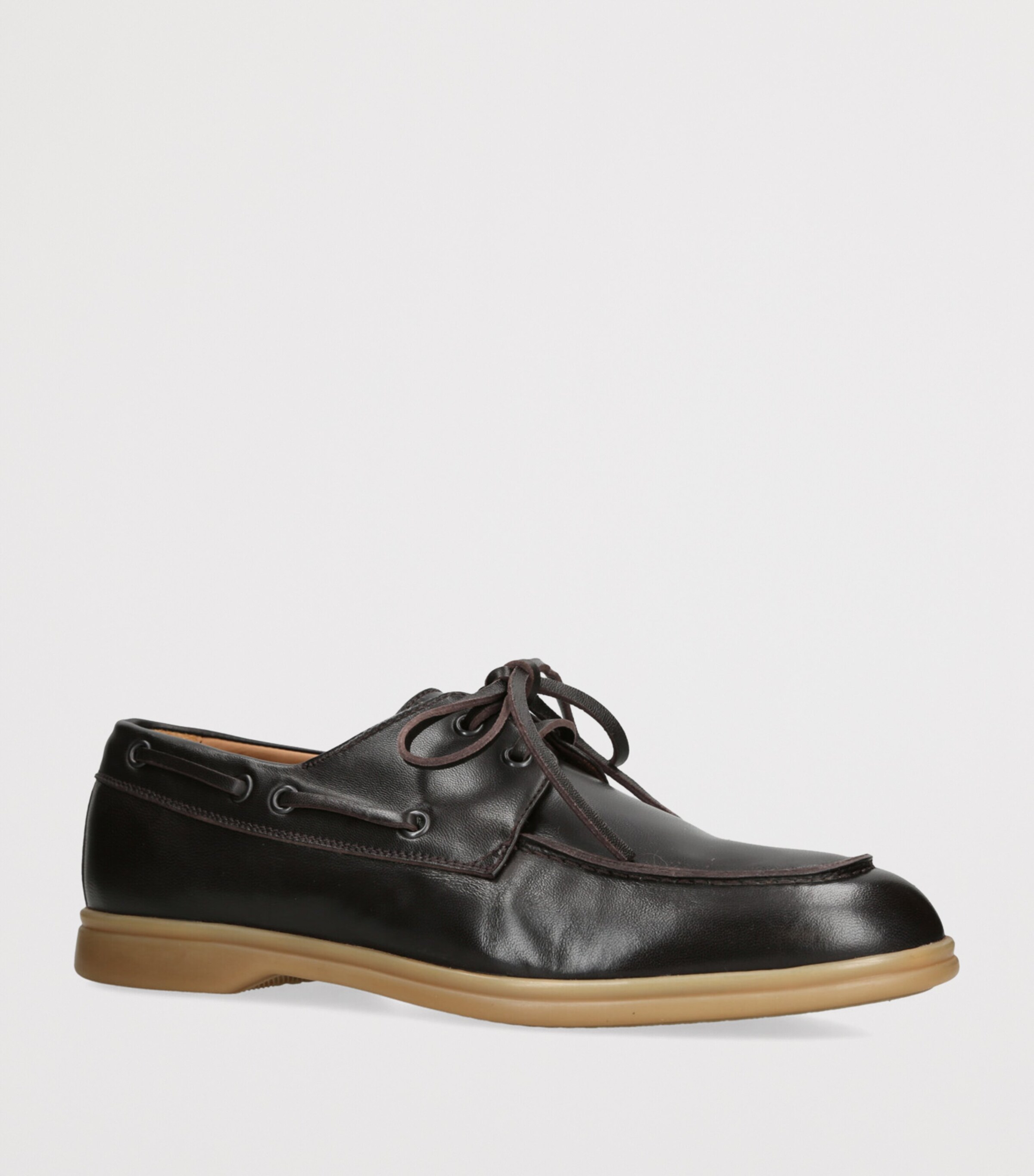 Leather Marina Derby Boat Shoes DARK BROWN Image 3