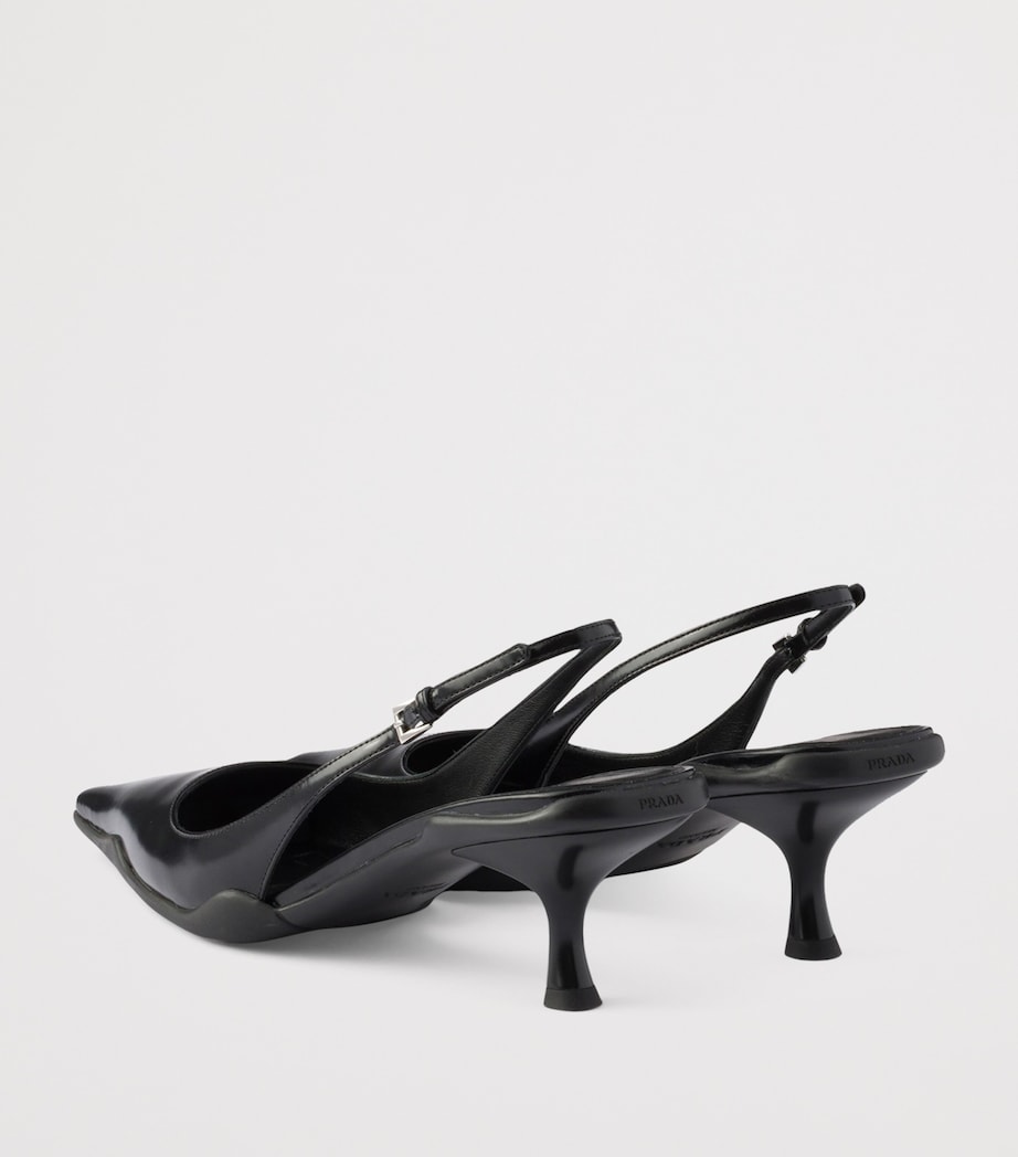 Prada Brushed Leather Slingback Pumps 55 Black Image 4