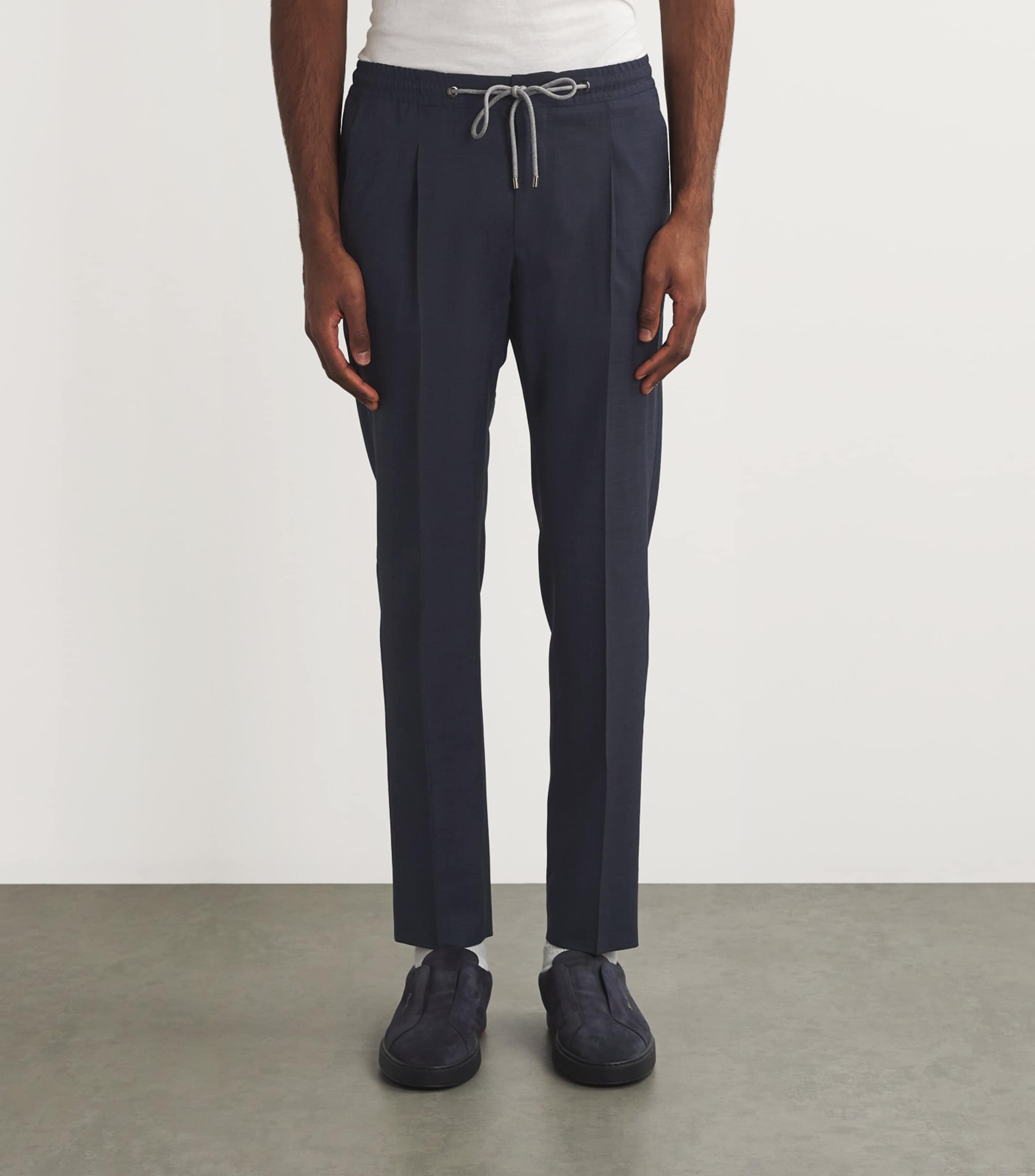 Virgin Wool Drawstring Trousers 002 DARK BLUE Image 3