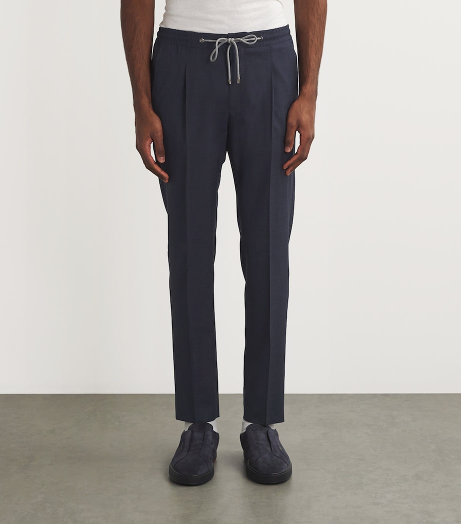 Virgin Wool Drawstring Trousers 002 DARK BLUE Image 3