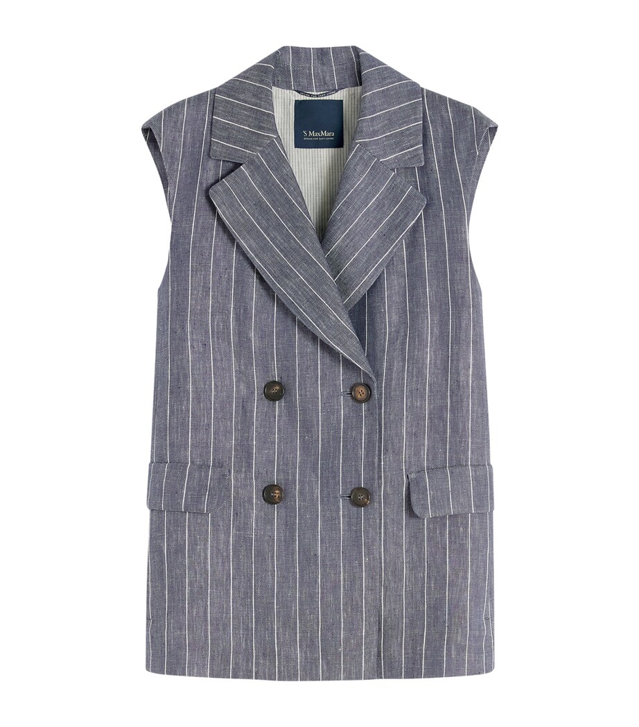Max Mara Womens Linen Pinstripe Gilet Ultramarine Image 1