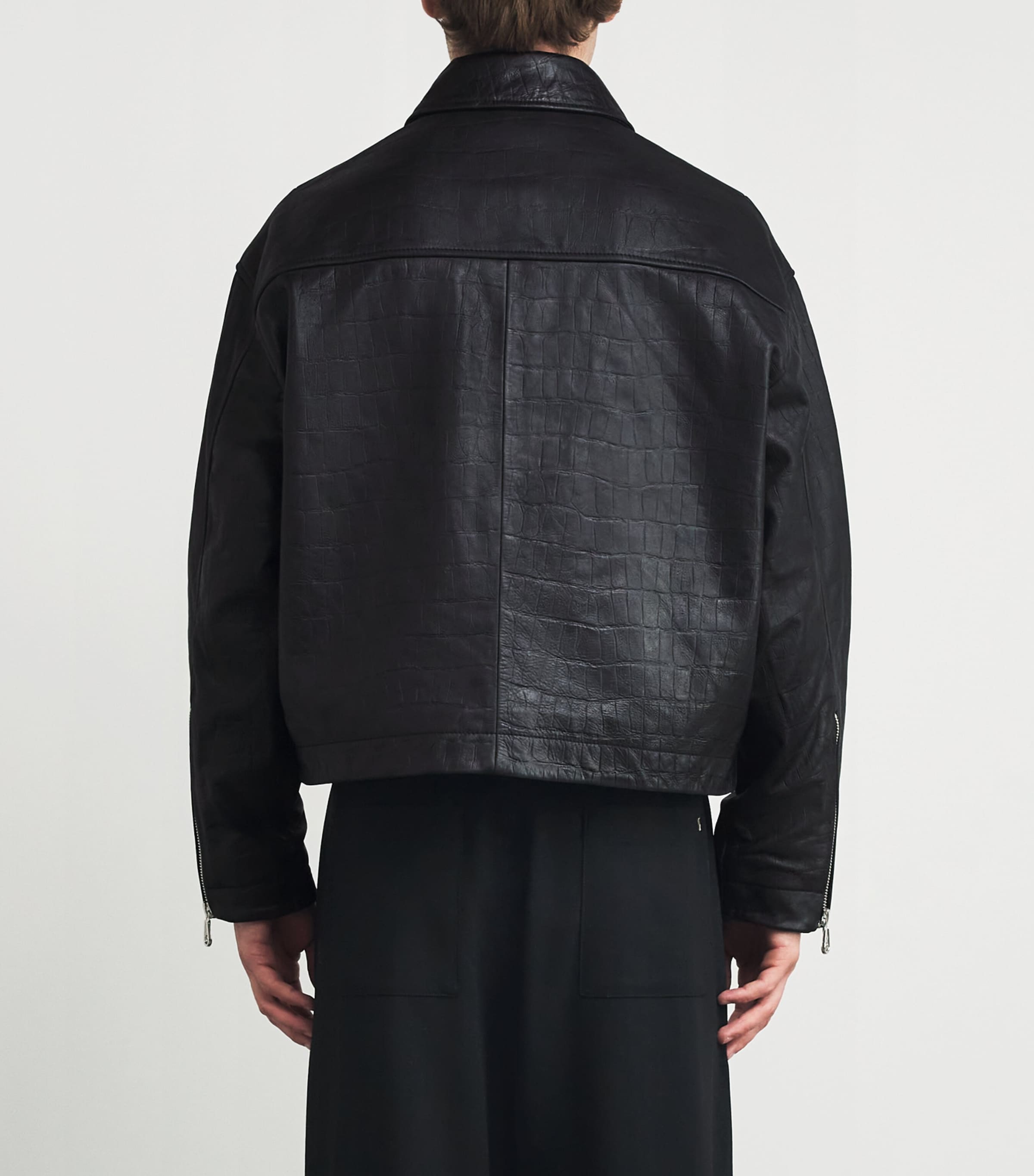 COLE BUXTON Black Croc-Embossed Leather Jacket | Harrods US