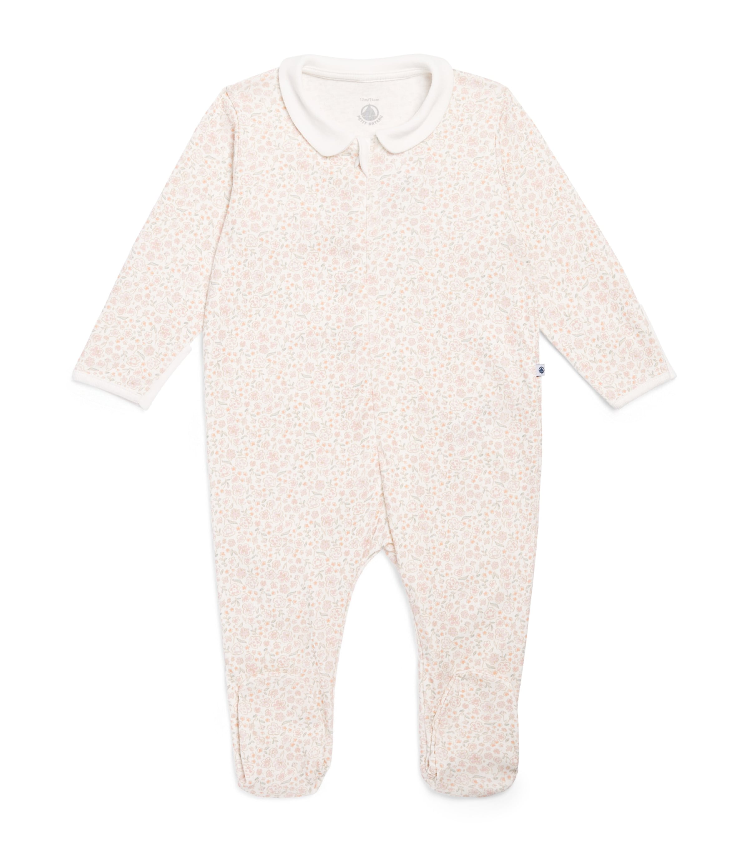Petit Bateau Cotton Floral Zip-Up All-In-One (0-18 Months) Marshmallow/multi Image 1
