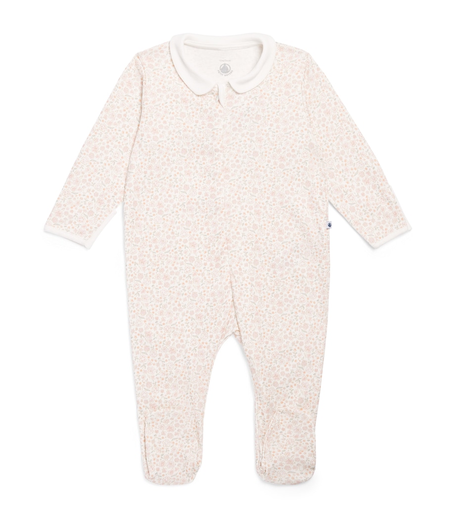 Petit Bateau Cotton Floral Zip-Up All-In-One (0-18 Months) Marshmallow/multi Image 1