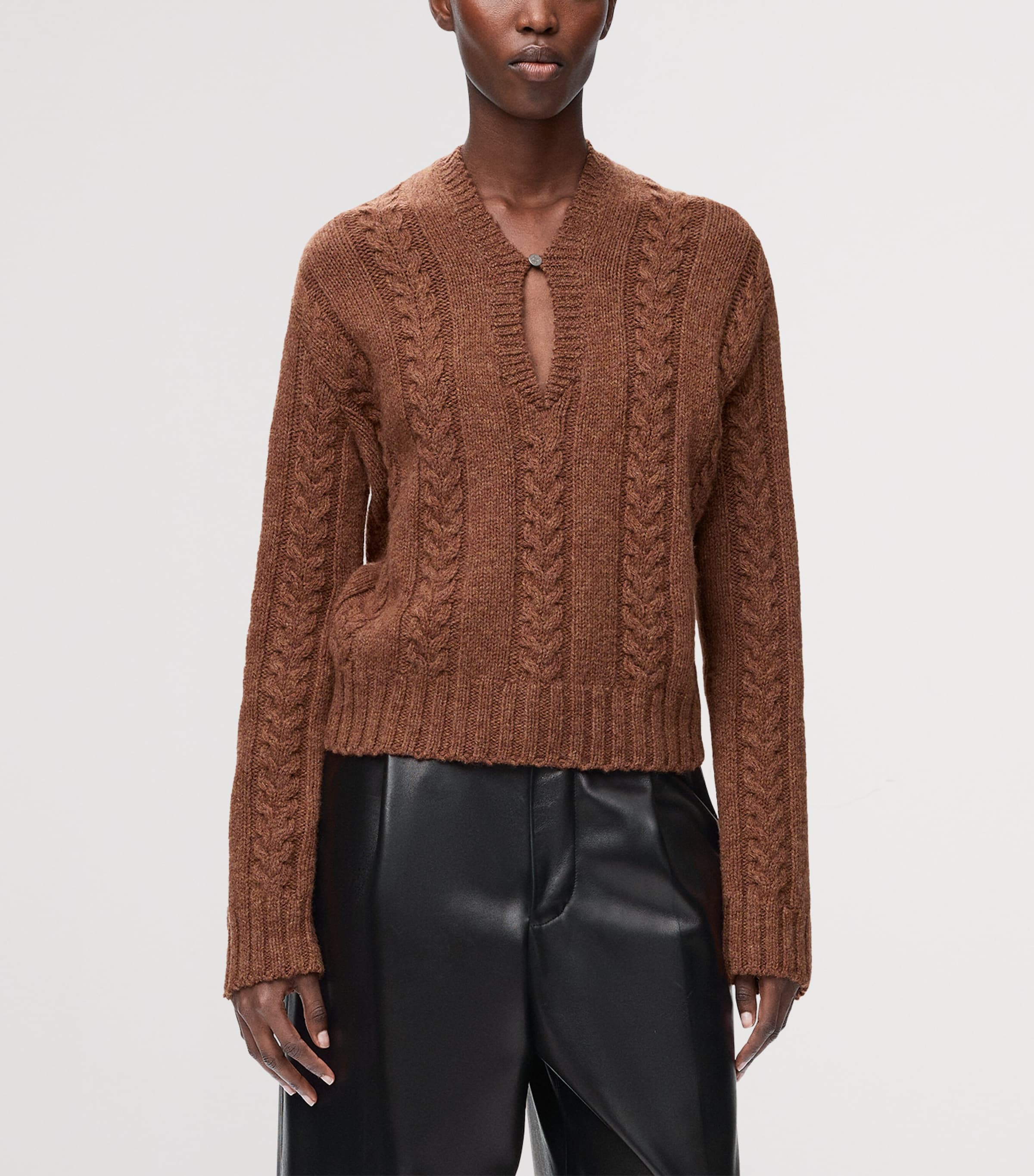 Wool Cable-Knit Sweater BROWN Image 3