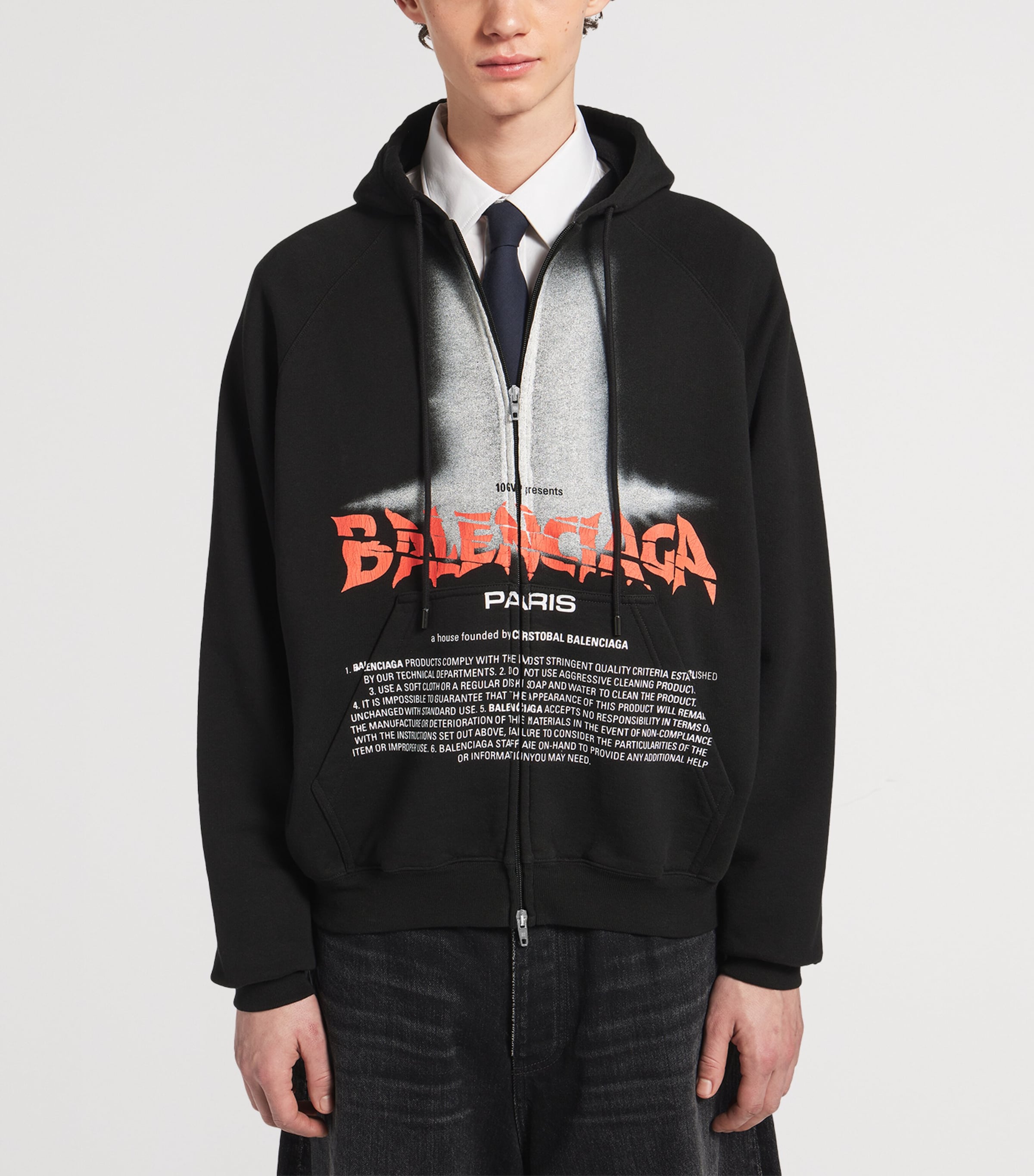 Balenciaga Mens Cotton Graphic Print Hoodie Image 5