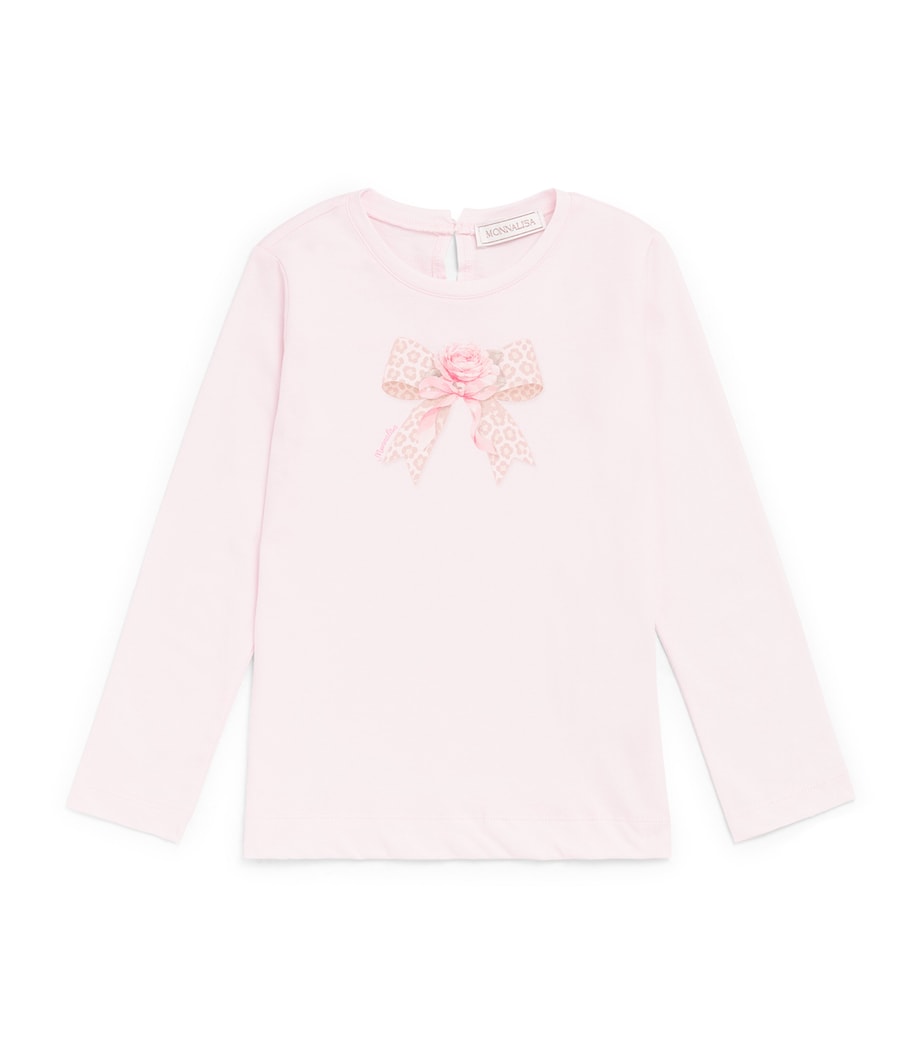 Monnalisa Cotton Bow Print T-Shirt (6 Months-6 Years) Rosa Antico Image 1