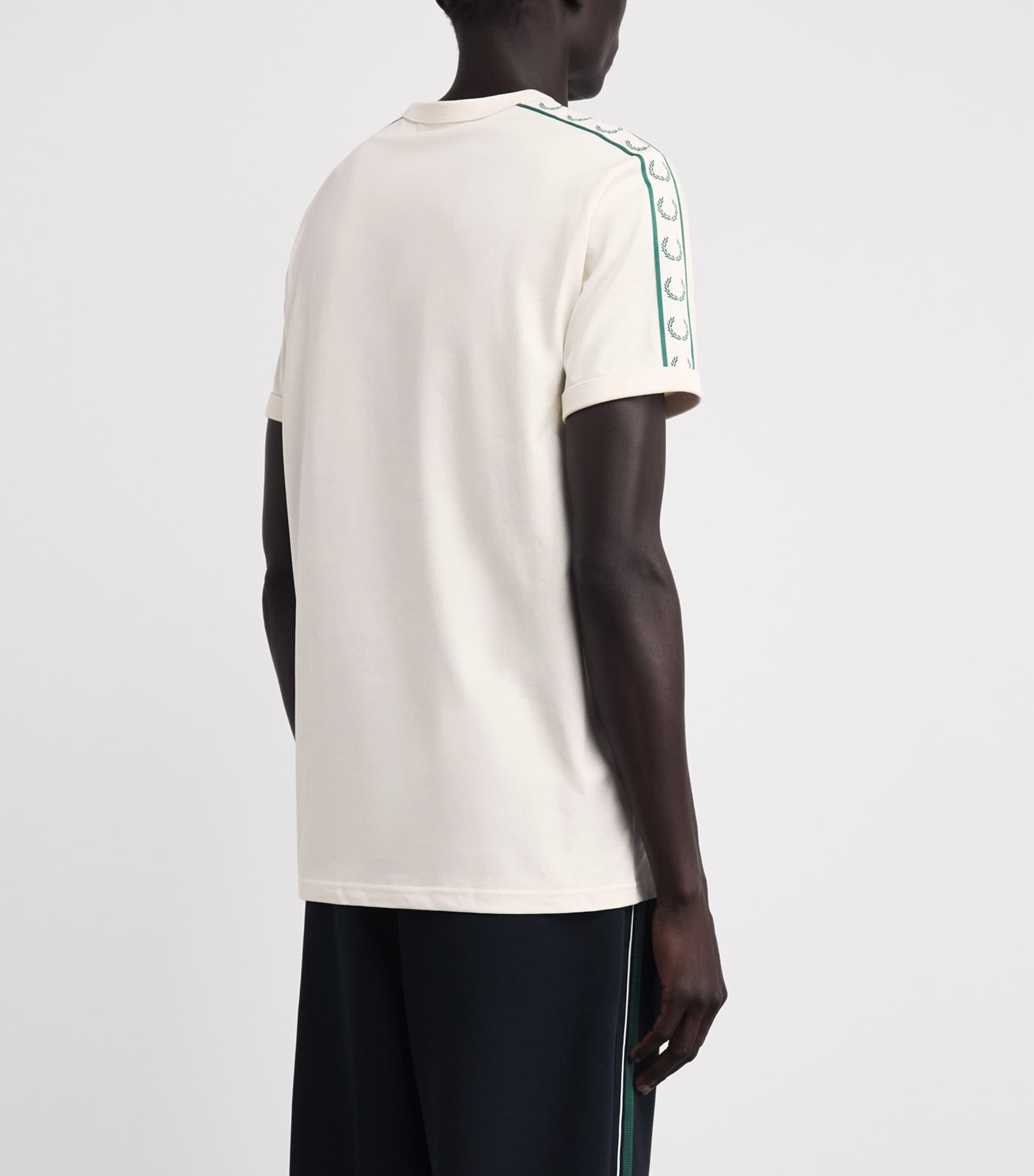 Fred Perry Mens Cotton Contrast-Tape Ringer T-Shirt Ecru Image 5